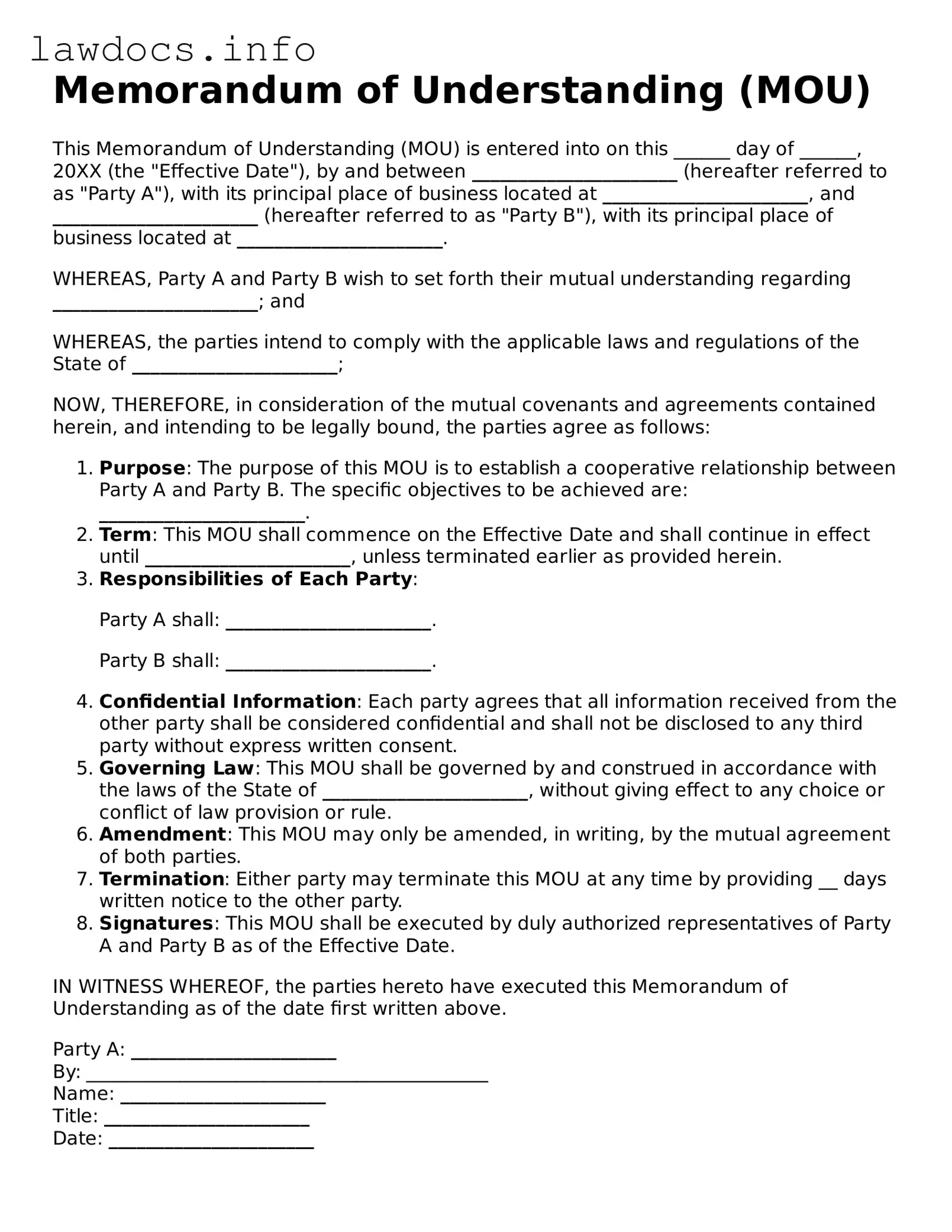 Valid Memorandum of Understanding Form