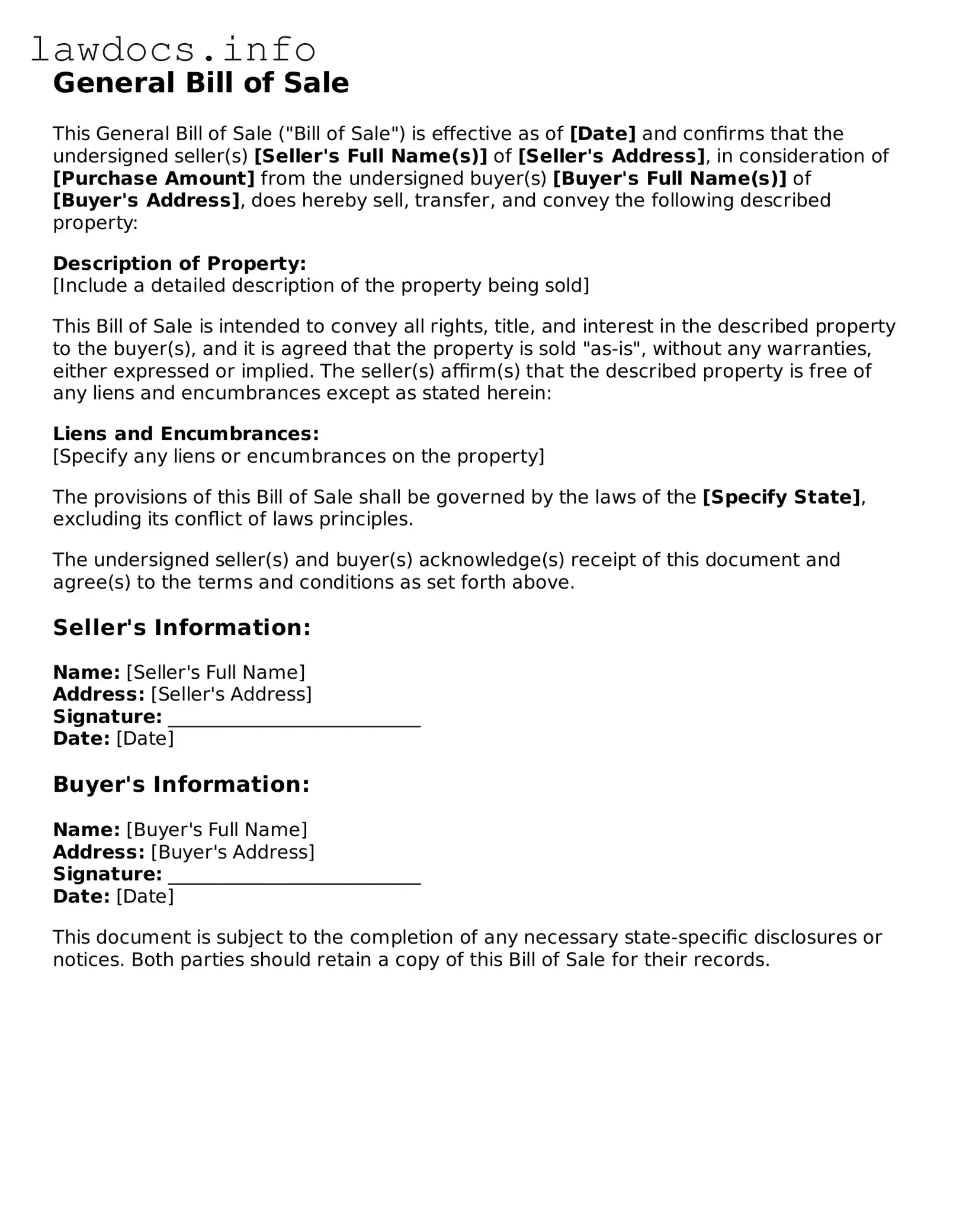 Valid General Bill of Sale Form