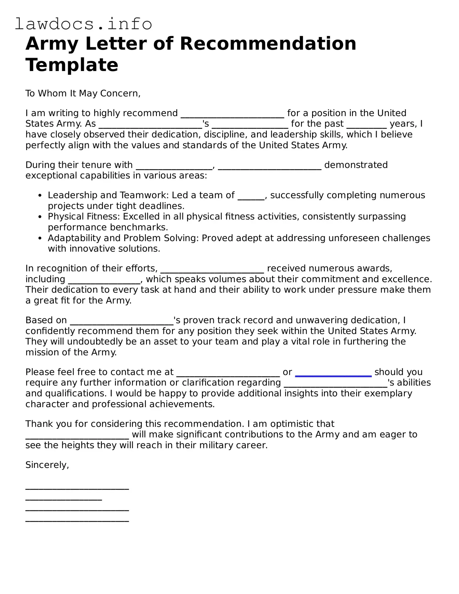 Valid Army Letter of Recommendation Form