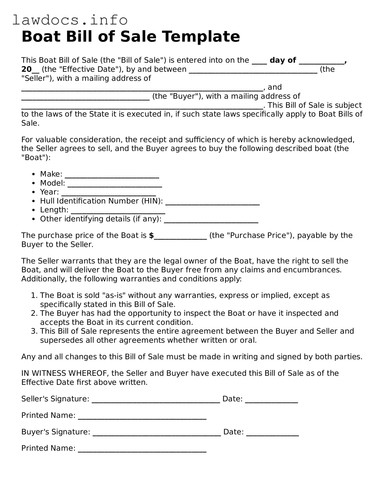 Valid Boat Bill of Sale Form