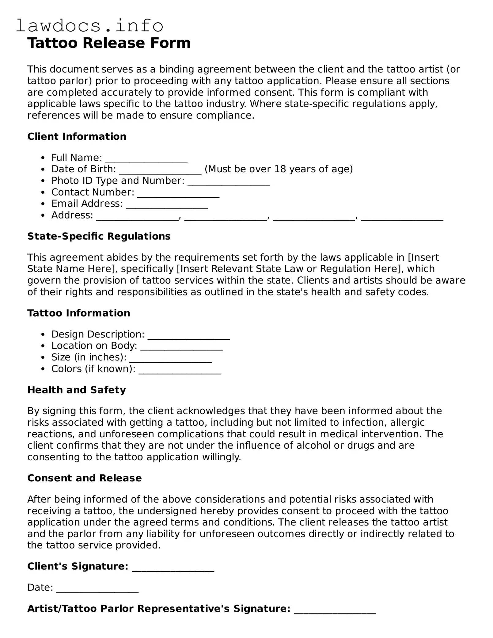 Valid Tattoo Release Form