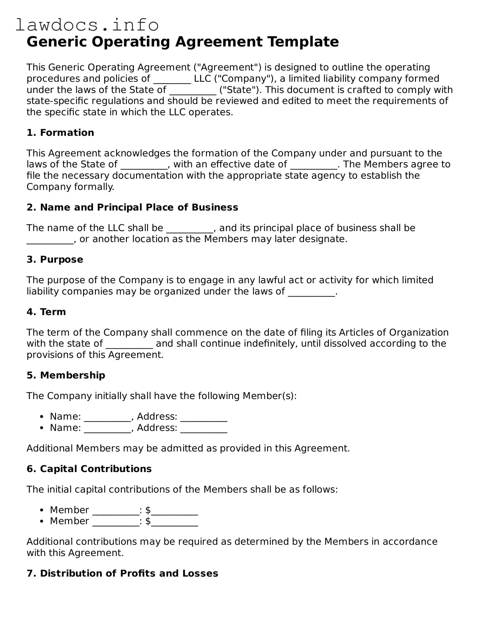 Valid Operating Agreement Form