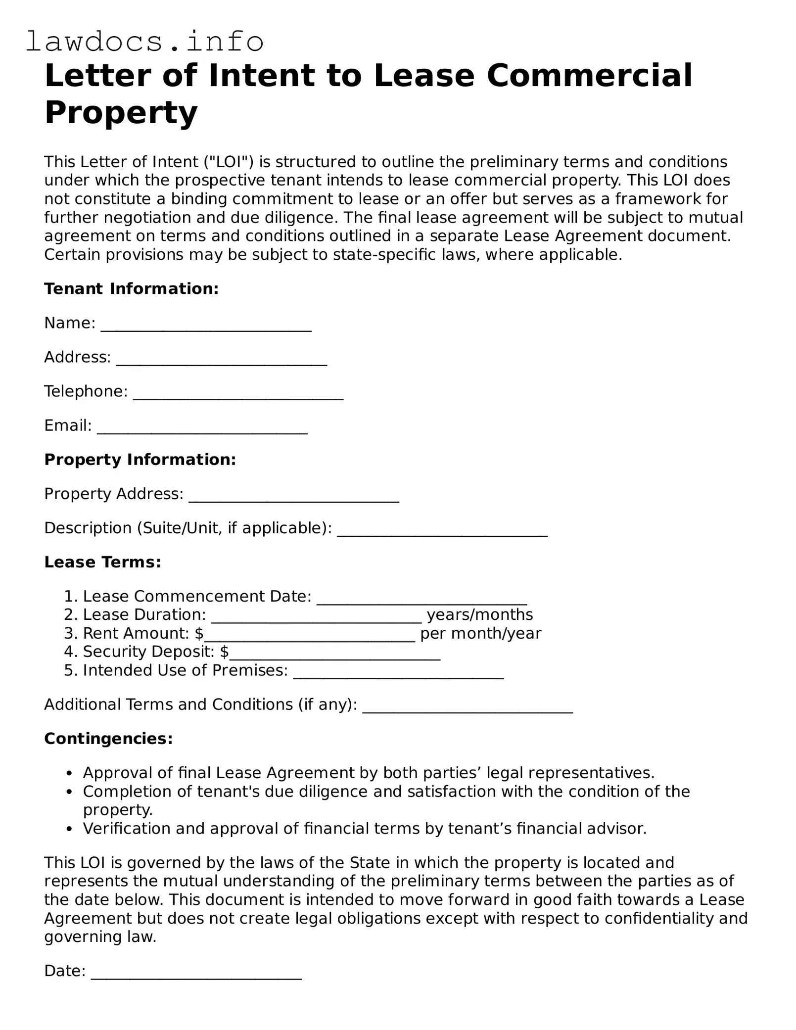 Valid Letter of Intent to Lease Commercial Property Form