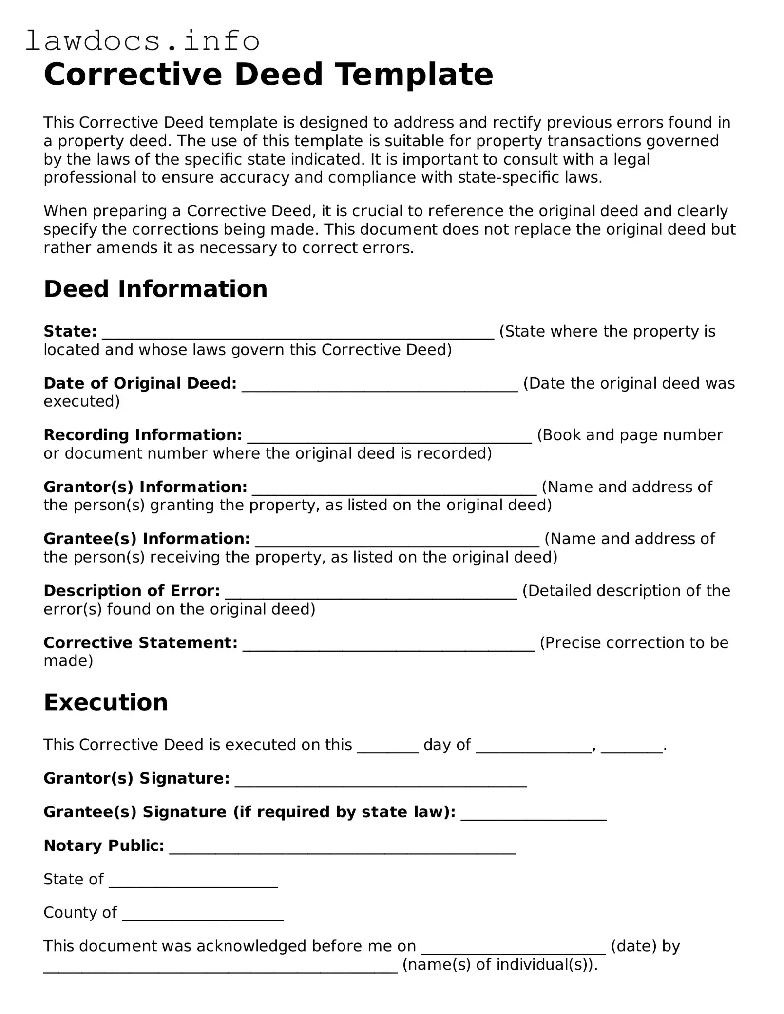 Valid Corrective Deed Form