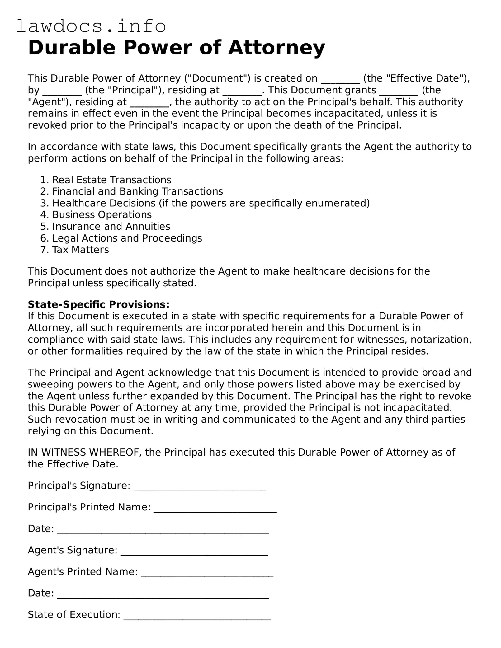Valid Durable Power of Attorney Form