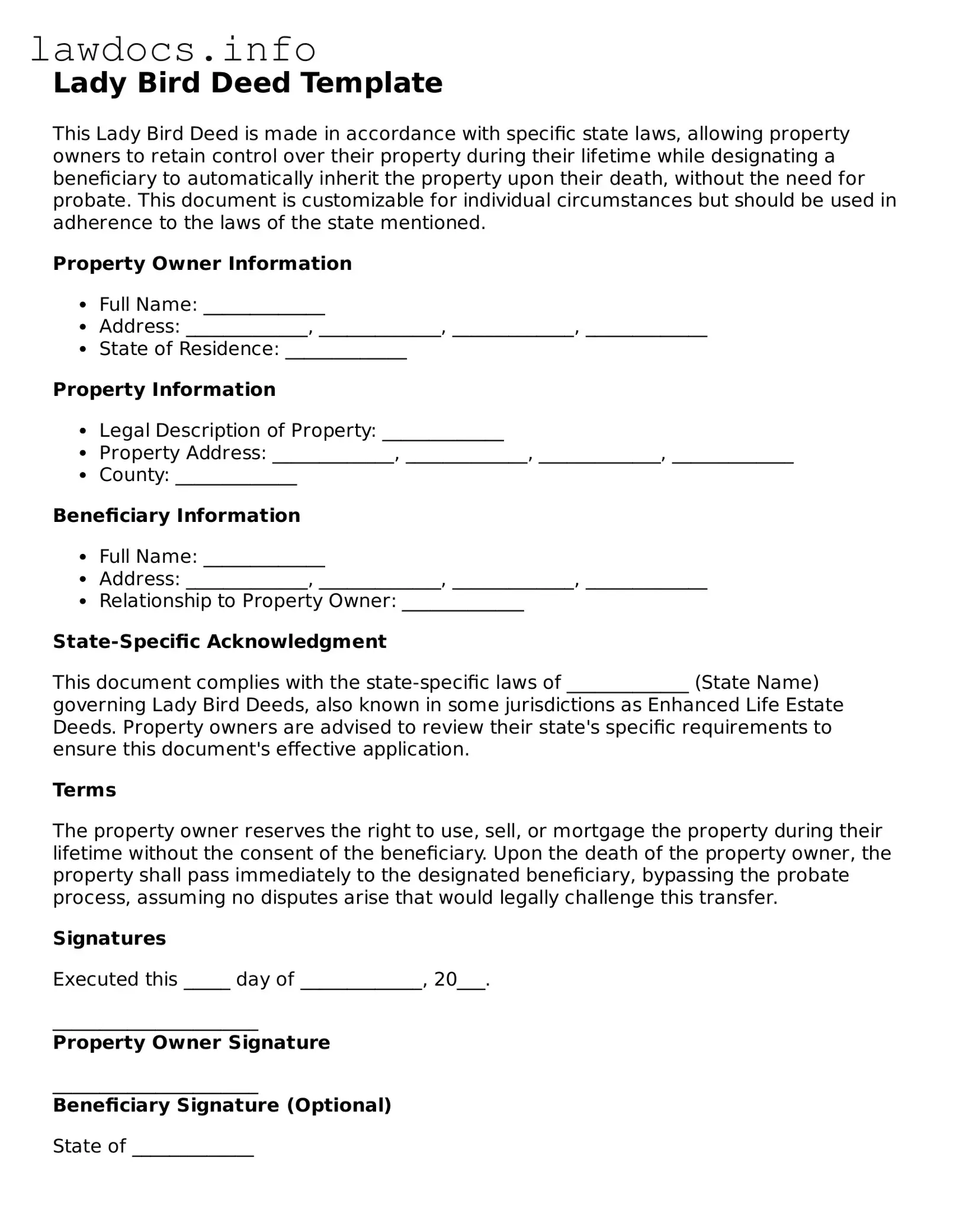 Valid Lady Bird Deed Form