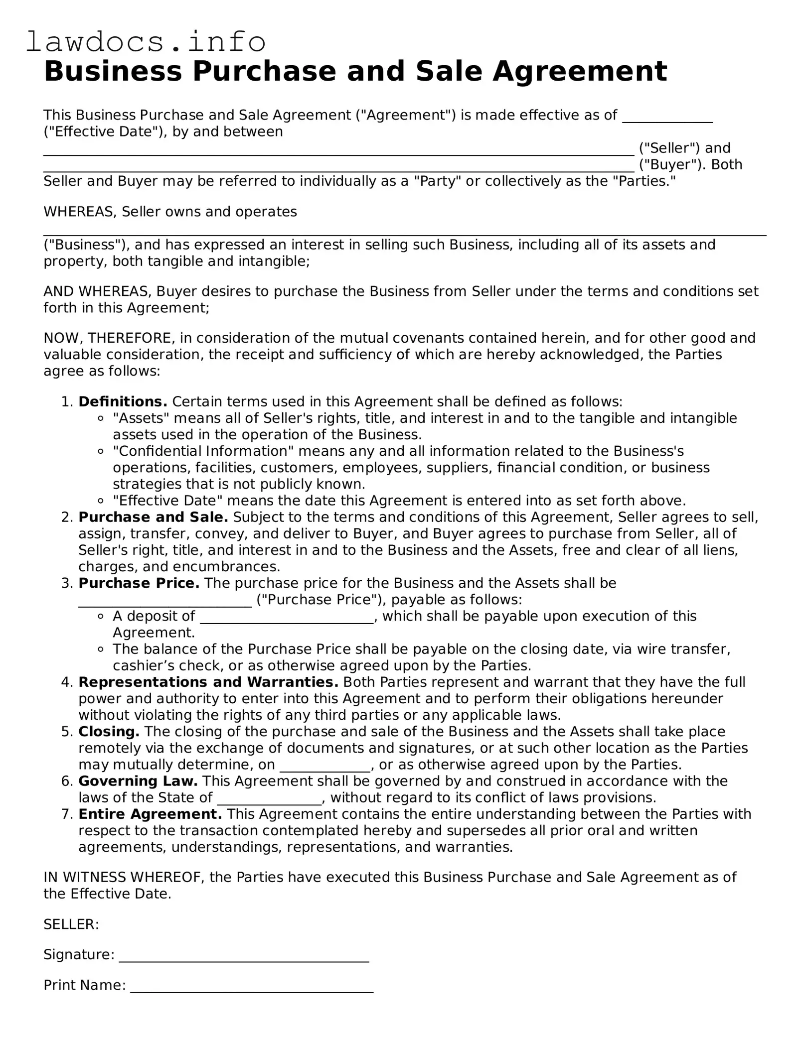 Valid Business Purchase and Sale Agreement Form