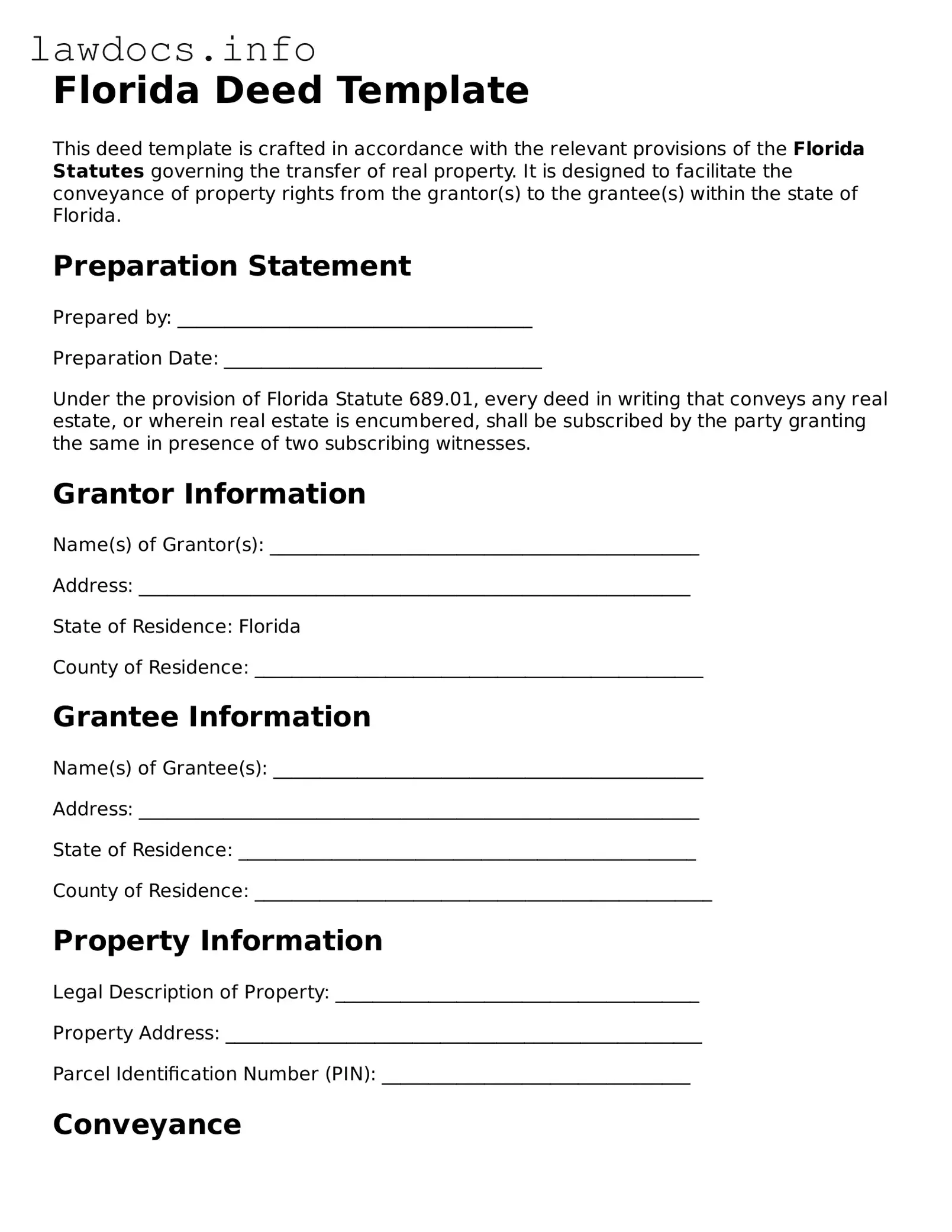 Blank Deed Template for the State of Florida