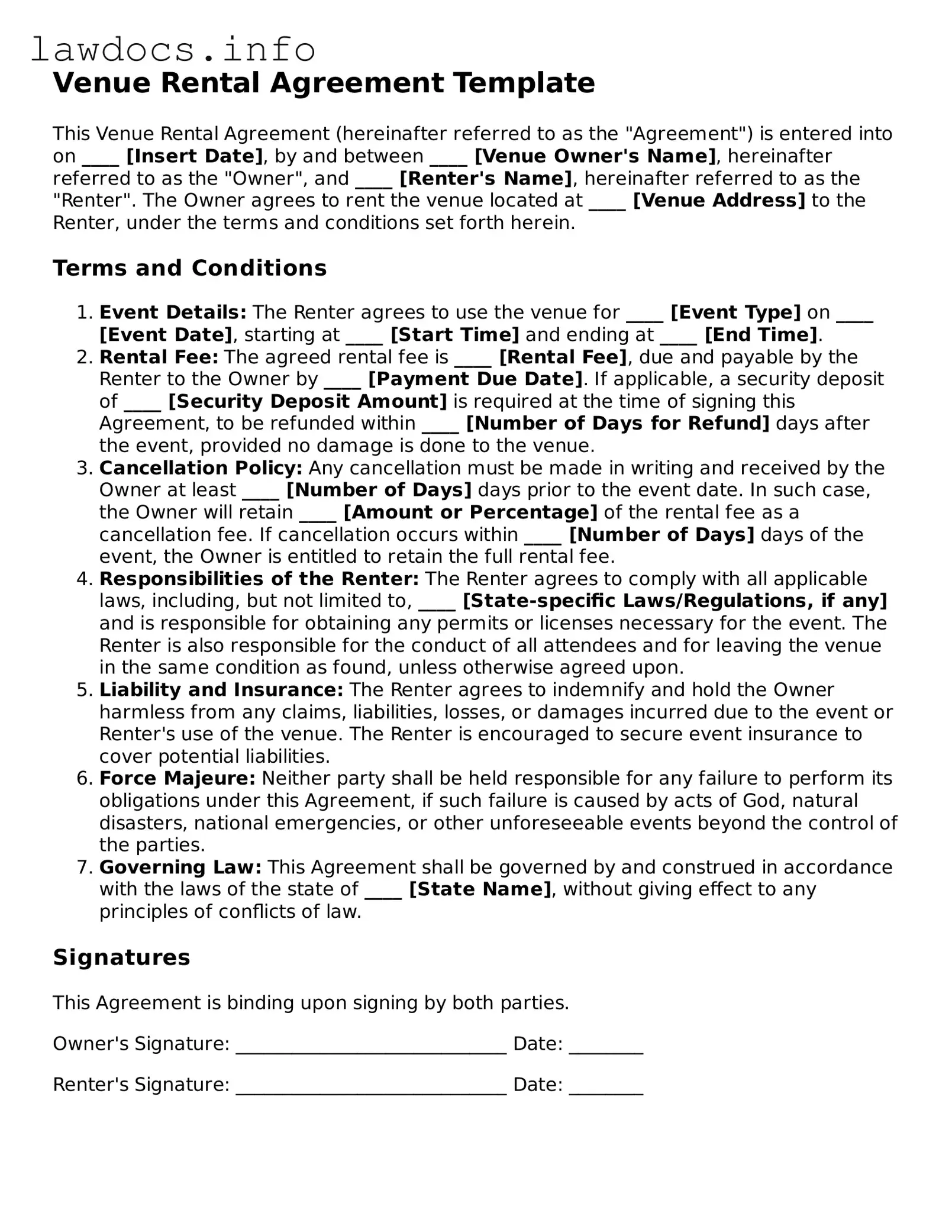 Valid Venue Rental Agreement Form