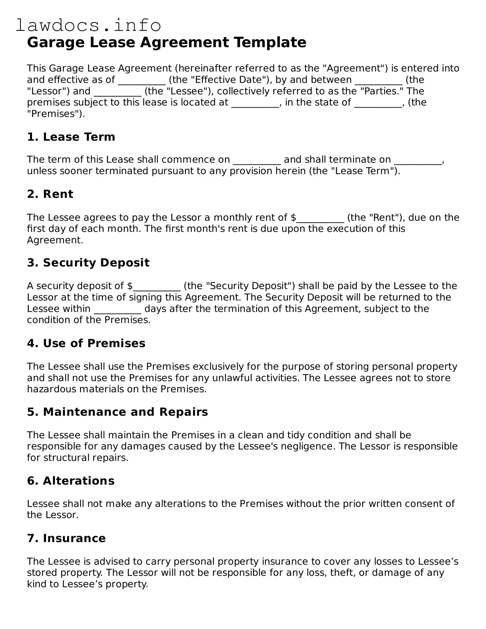 Valid Garage Lease Agreement Form