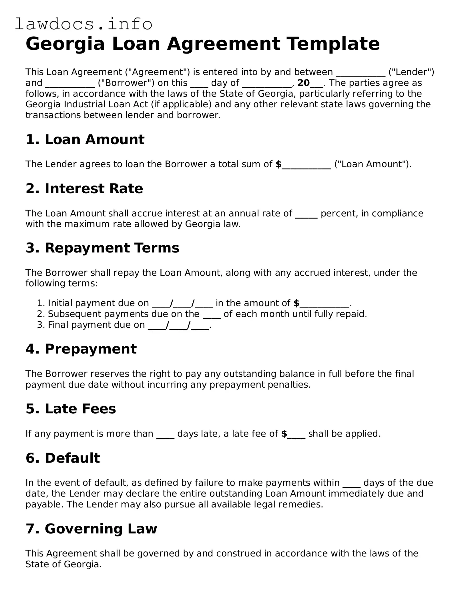 Blank Loan Agreement Template for the State of Georgia