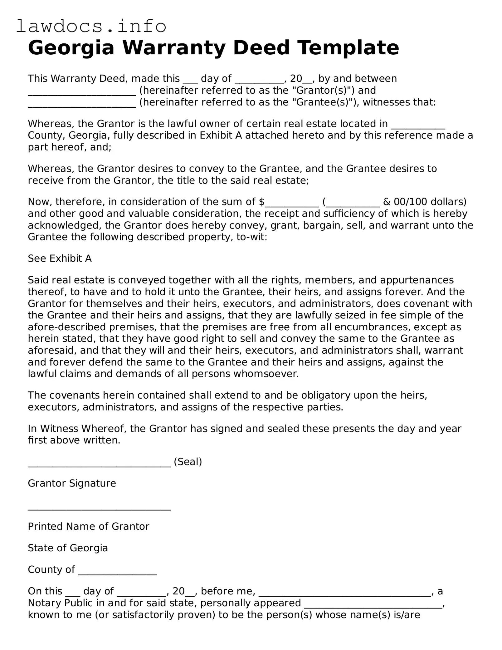 Blank Deed Template for the State of Georgia
