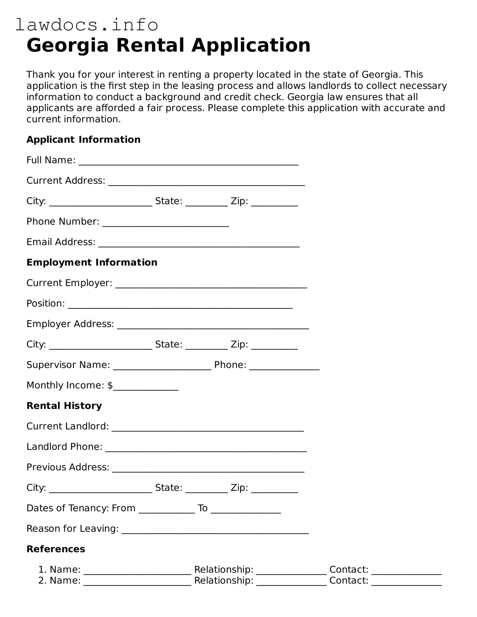 Blank Rental Application Template for the State of Georgia