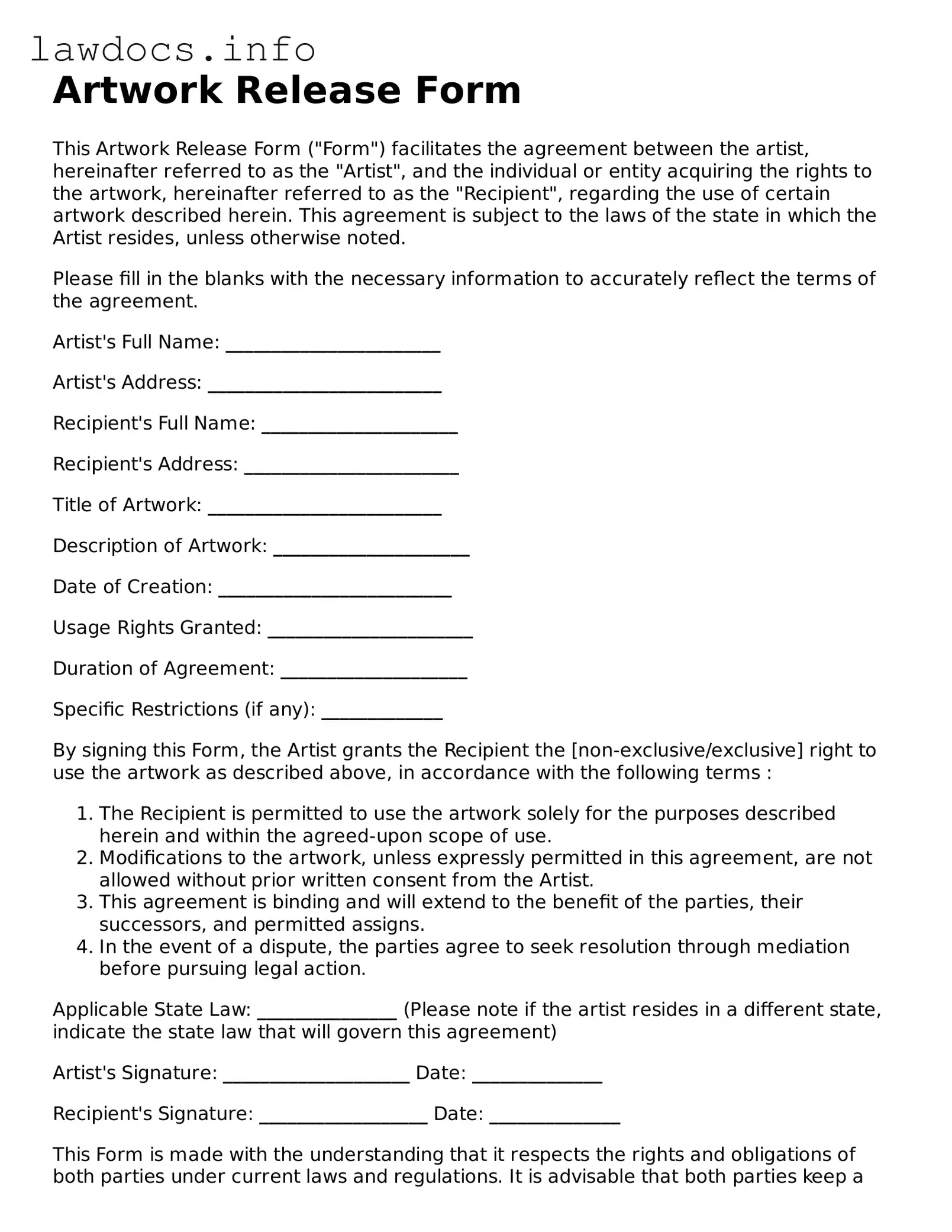 Valid Artwork Release Form