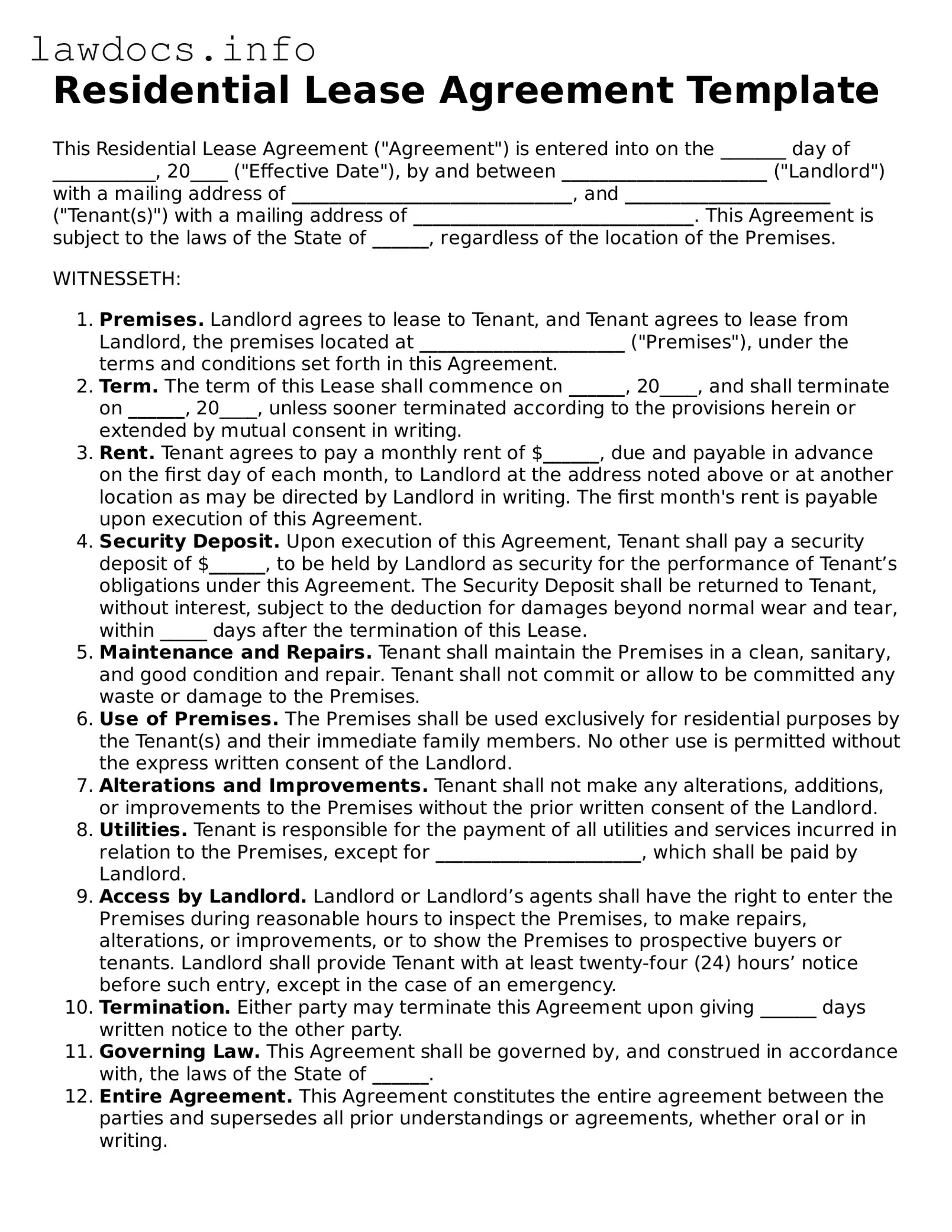 Valid Residential Lease Agreement Form