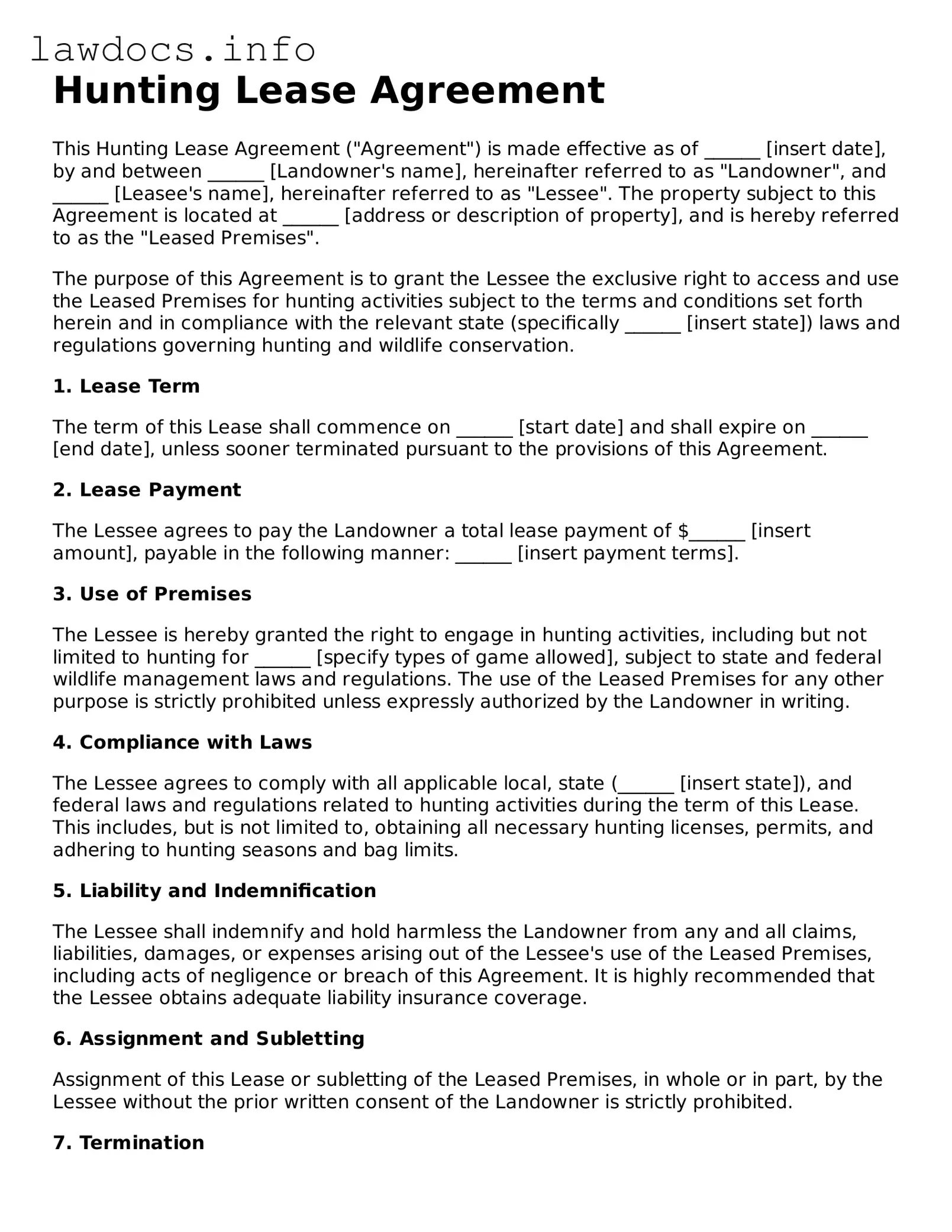 Valid Hunting Lease Agreement Form