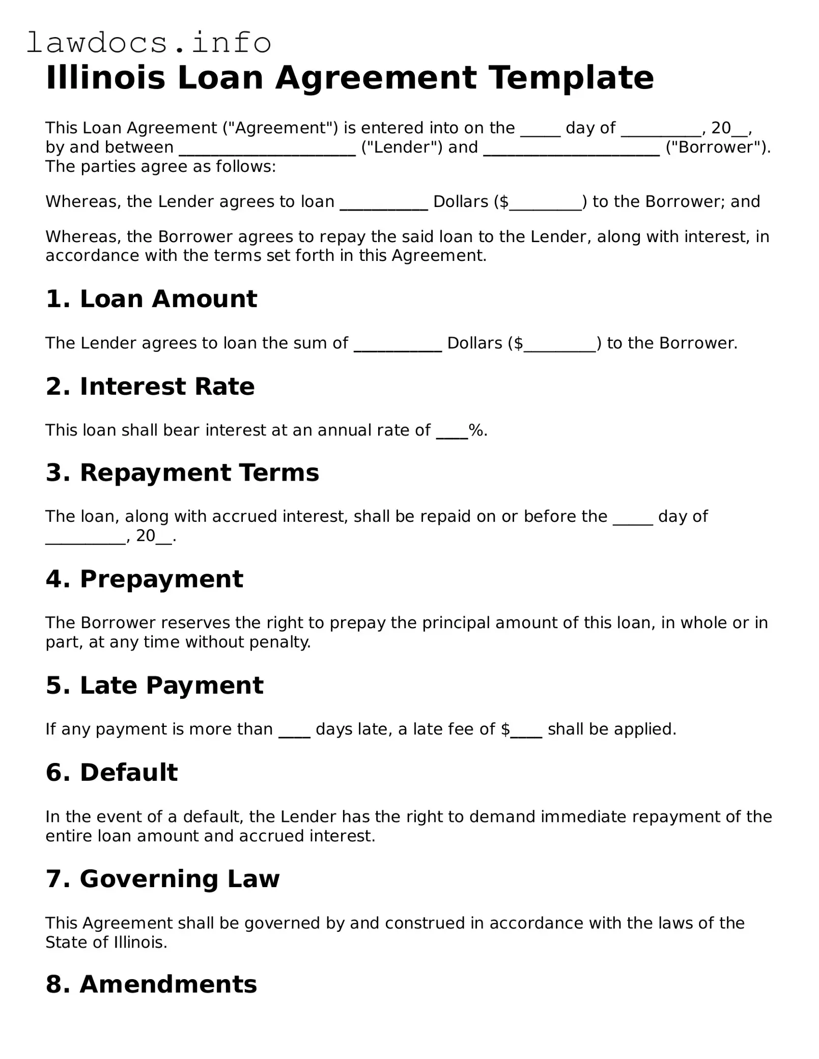 Blank Loan Agreement Template for the State of Illinois