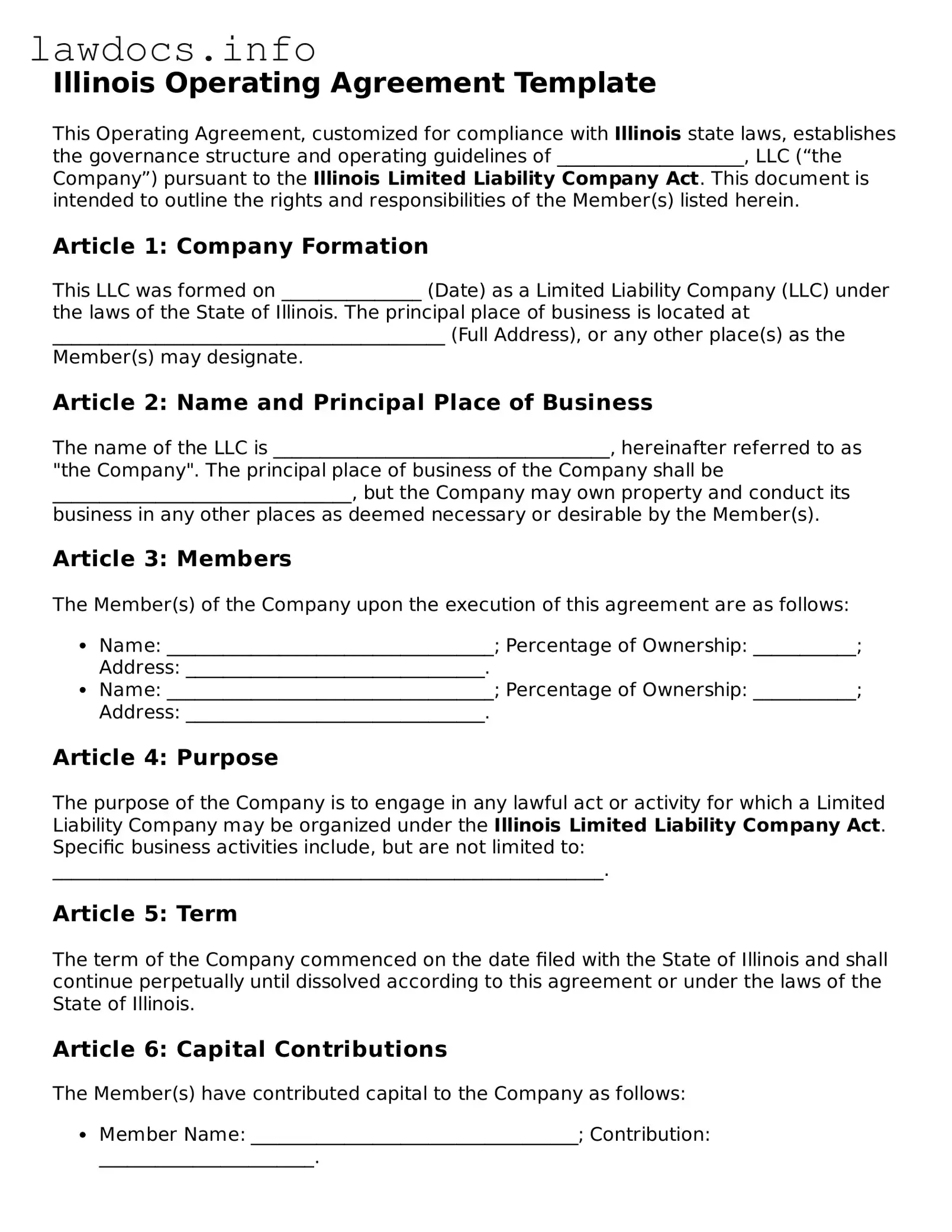 Blank Operating Agreement Template for the State of Illinois