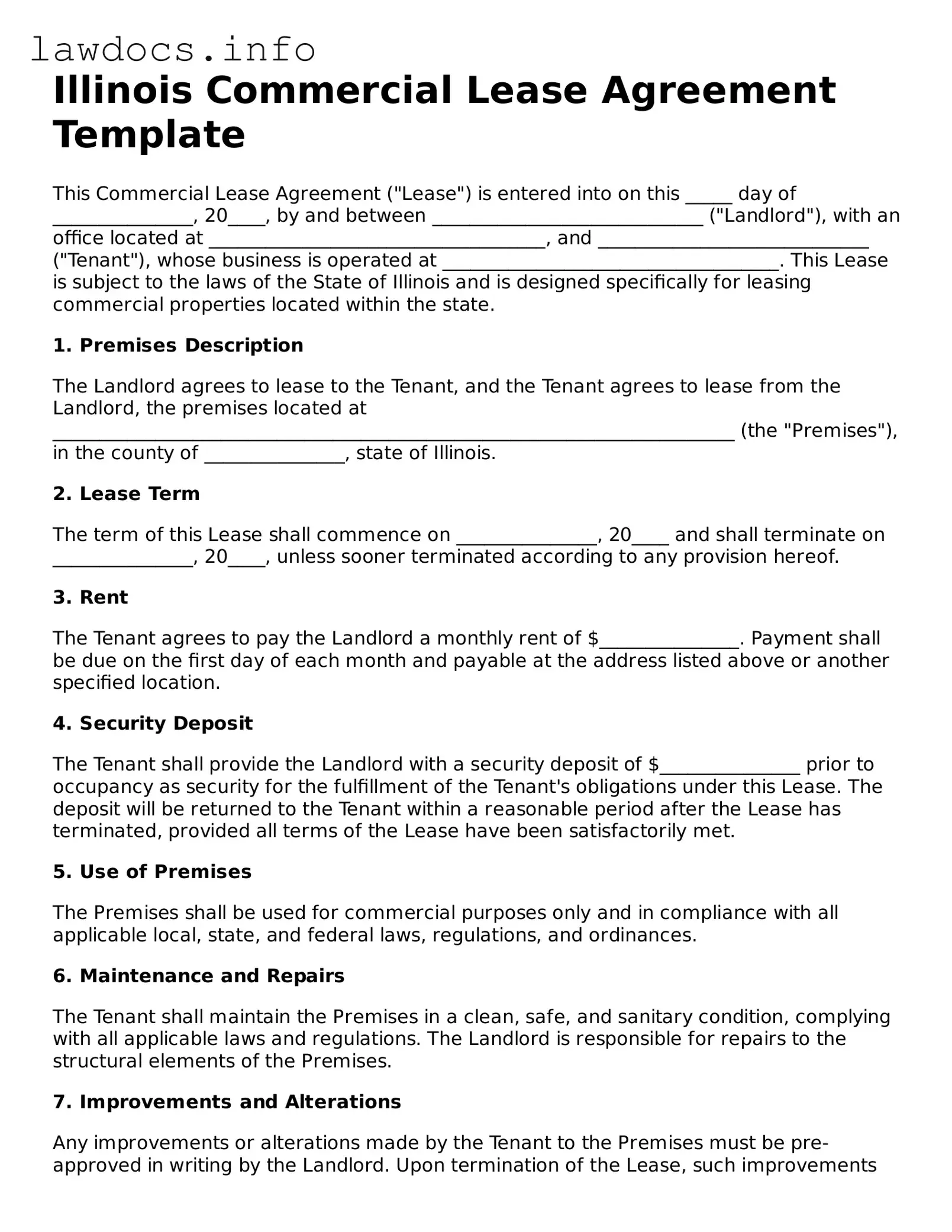 Blank Commercial Lease Agreement Template for the State of Illinois