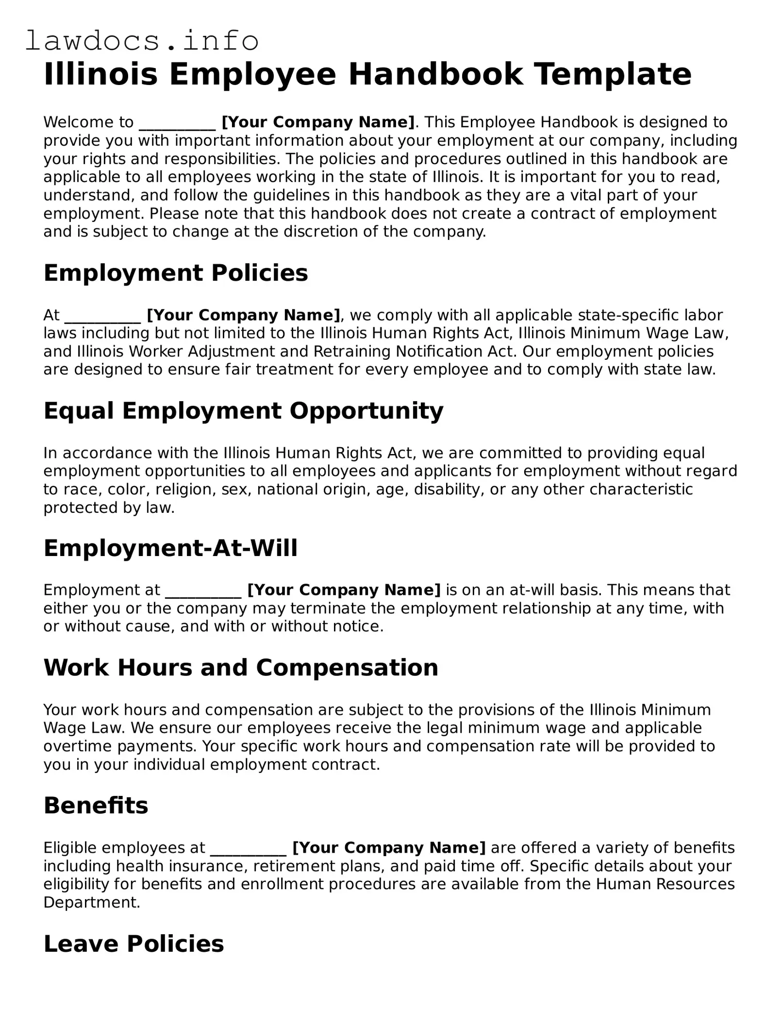 Blank Employee Handbook Template for the State of Illinois