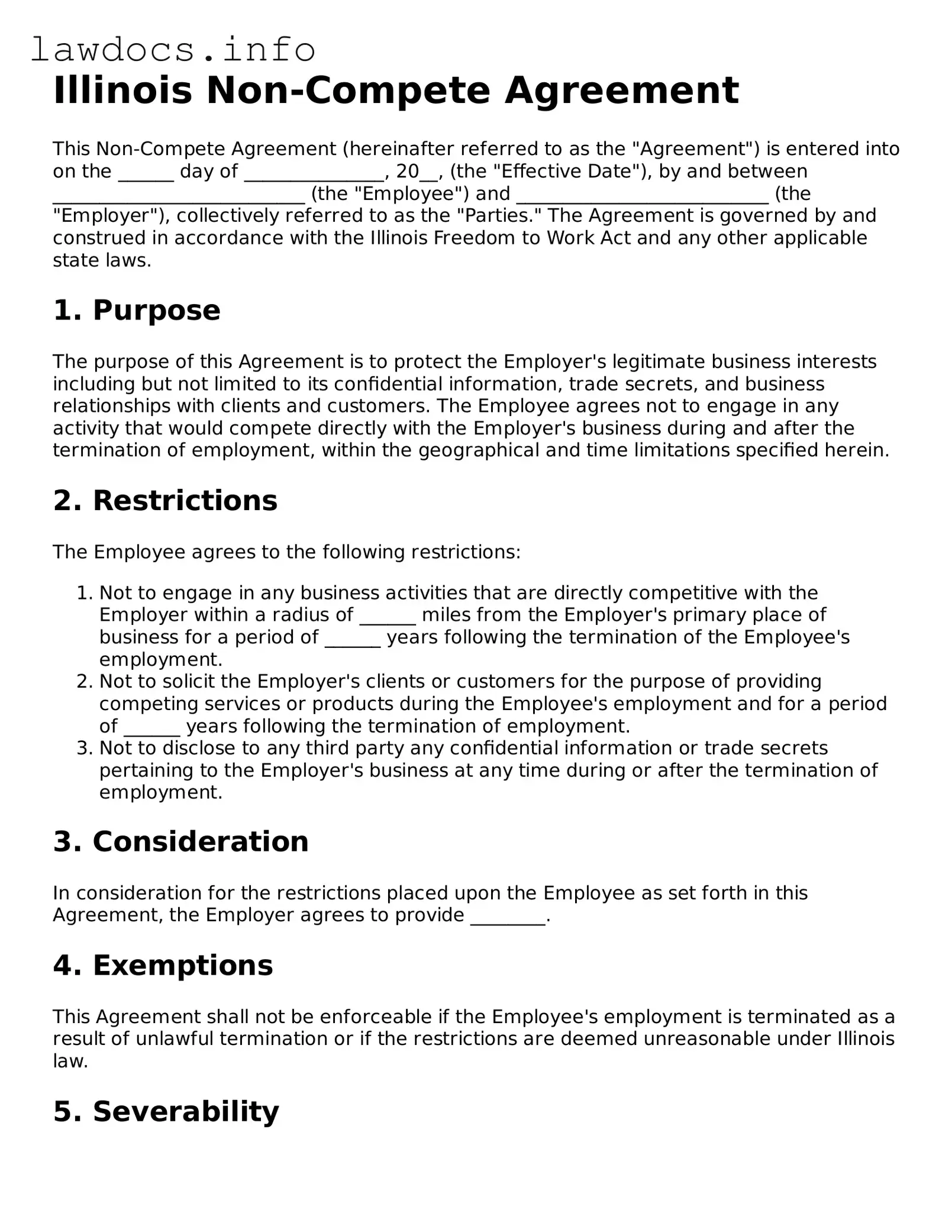 Blank Non-compete Agreement Template for the State of Illinois