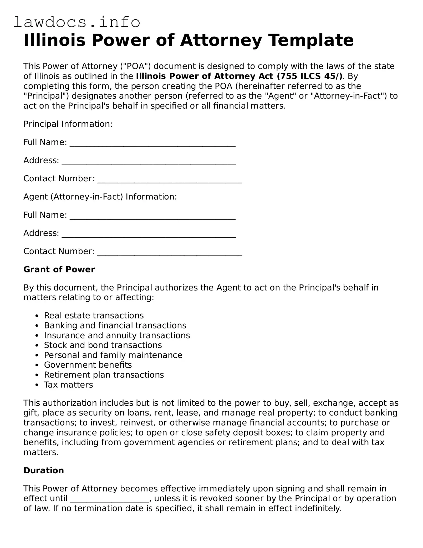 Blank Power of Attorney Template for the State of Illinois