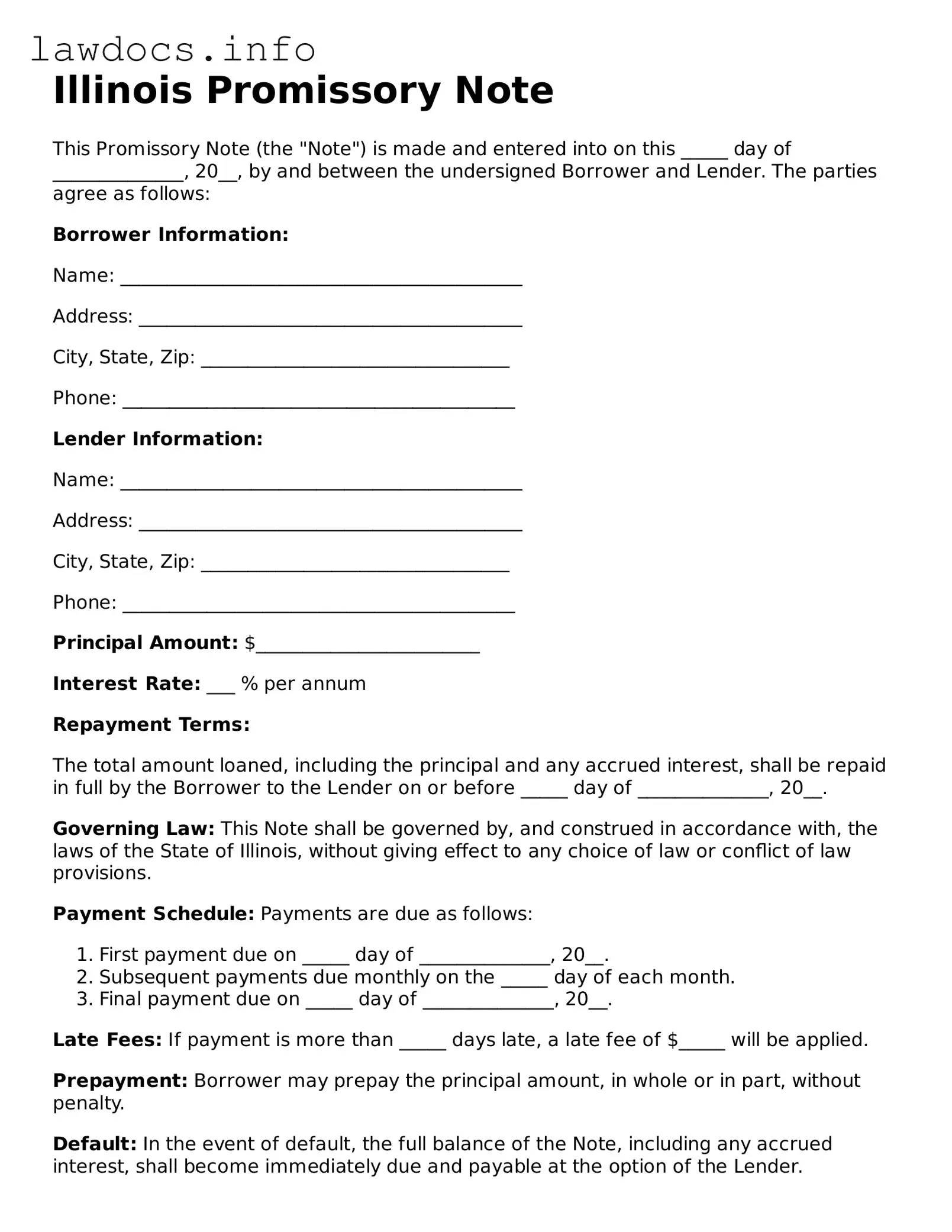 Blank Promissory Note Template for the State of Illinois