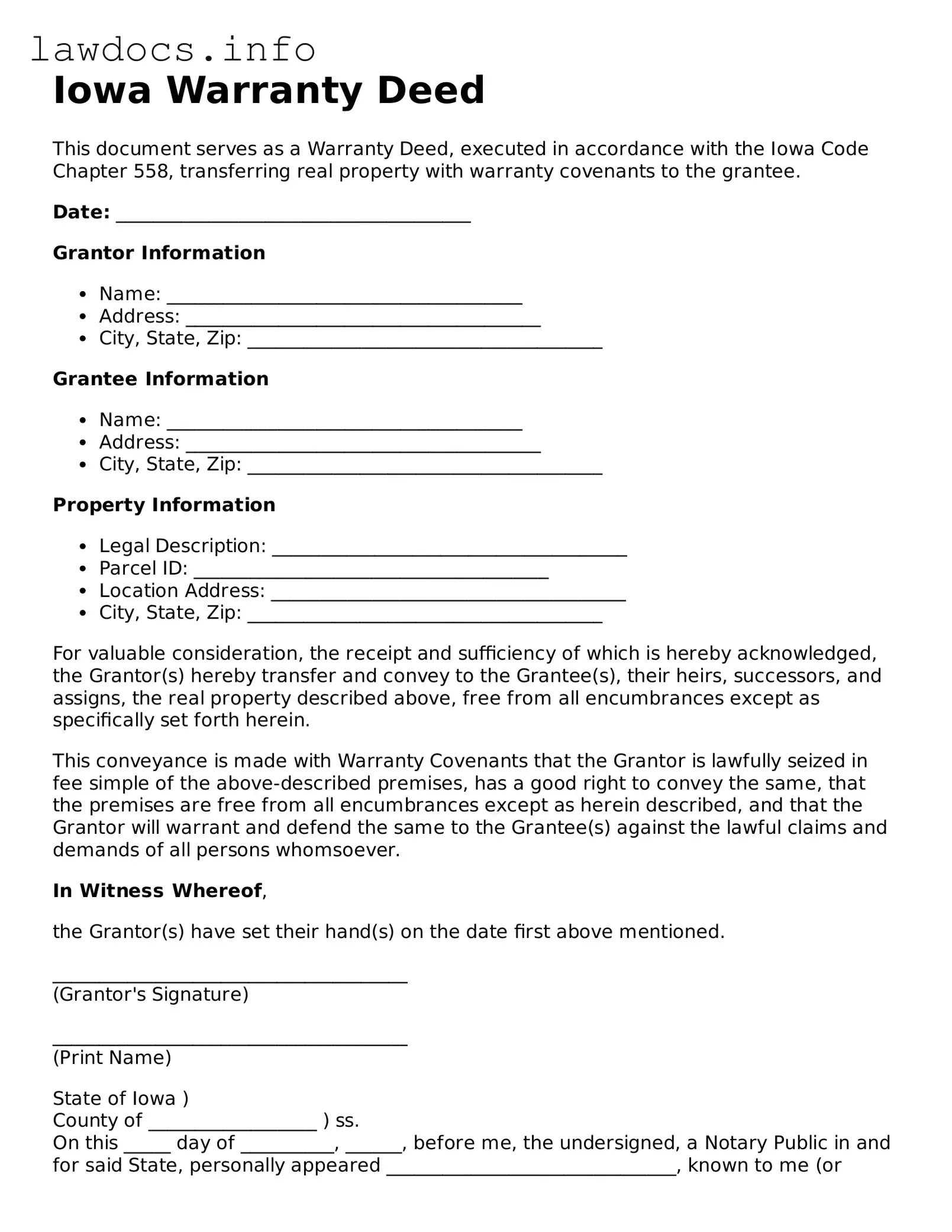 Blank Deed Template for the State of Iowa