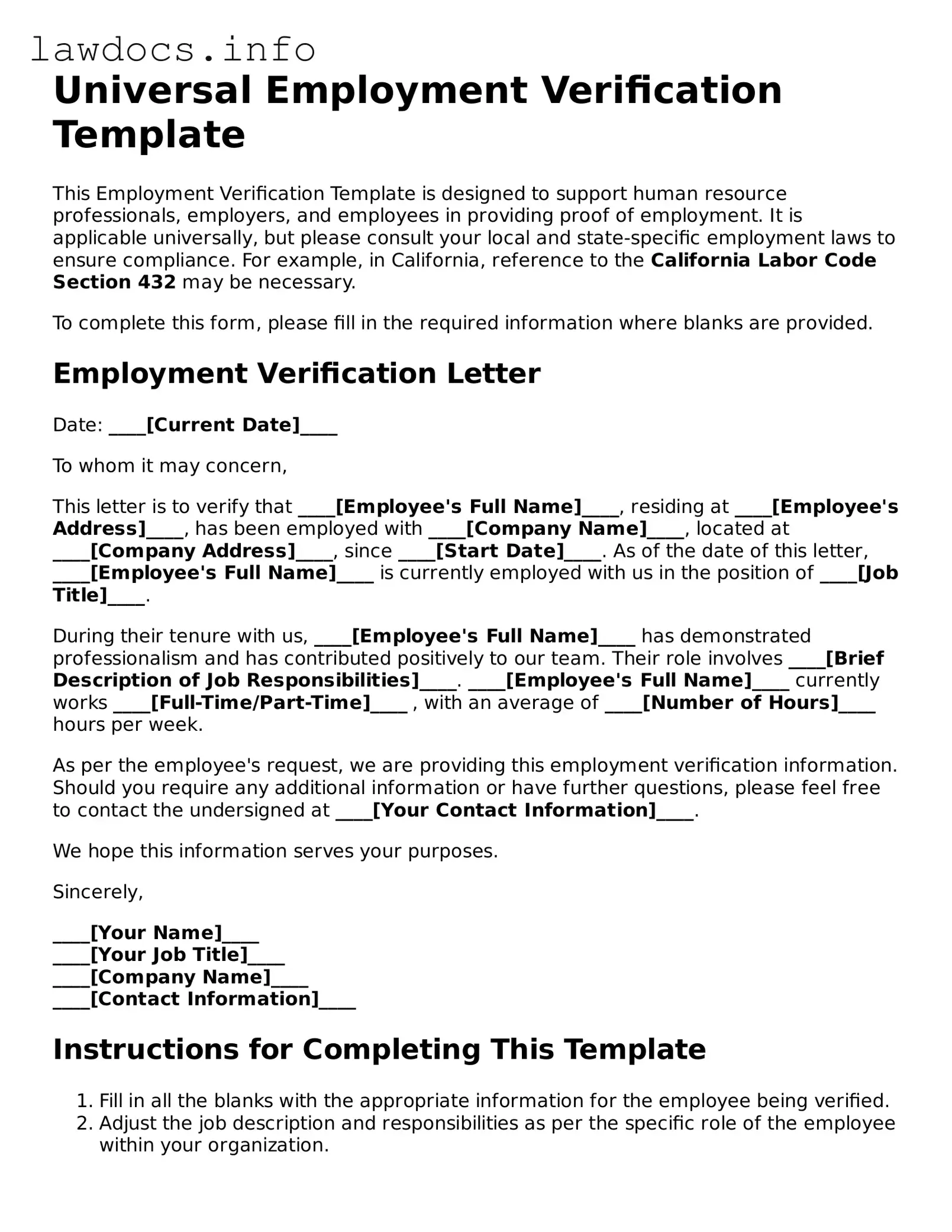 Valid Employment Verification Form