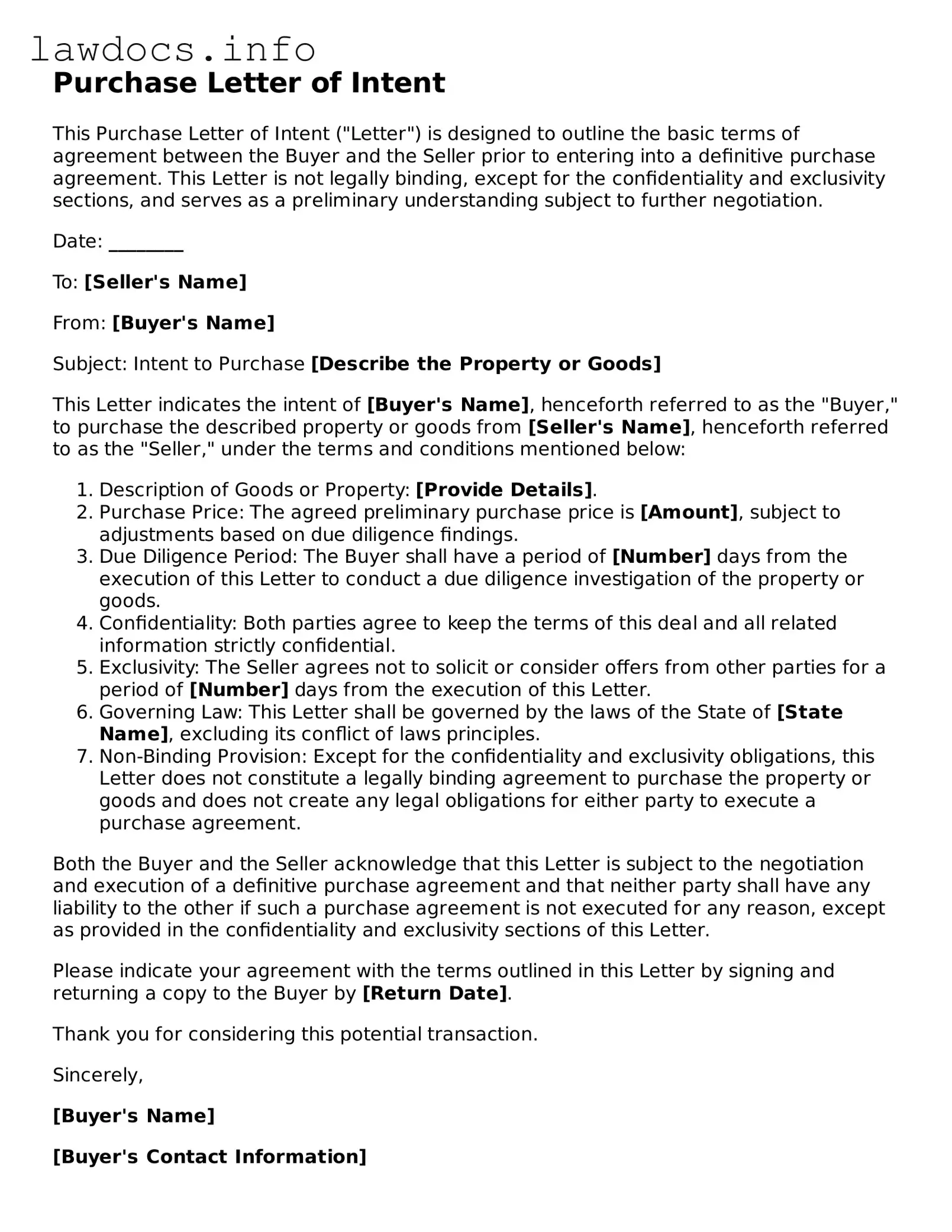 Valid Purchase Letter of Intent Form