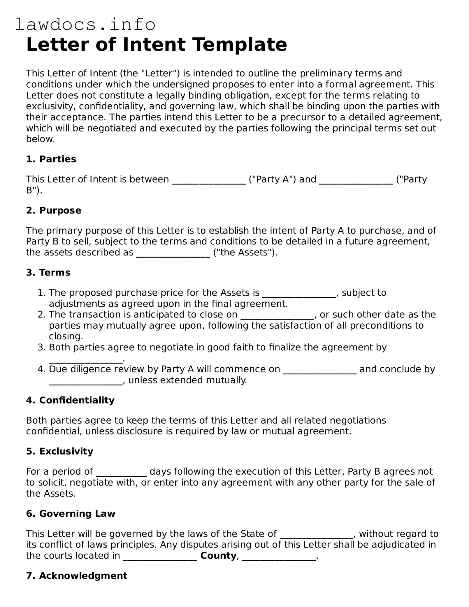 Valid Letter of Intent Form