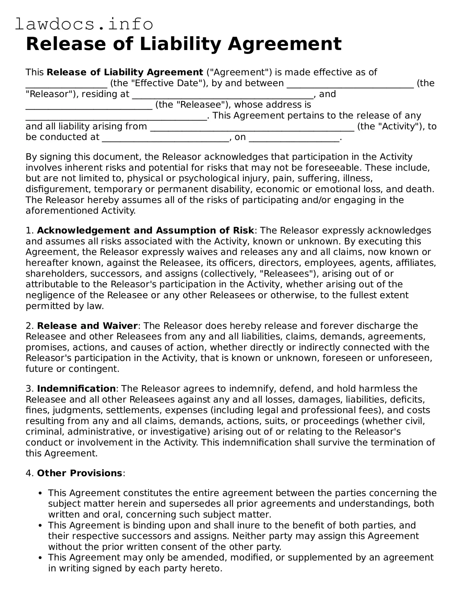 Valid Release of Liability Form