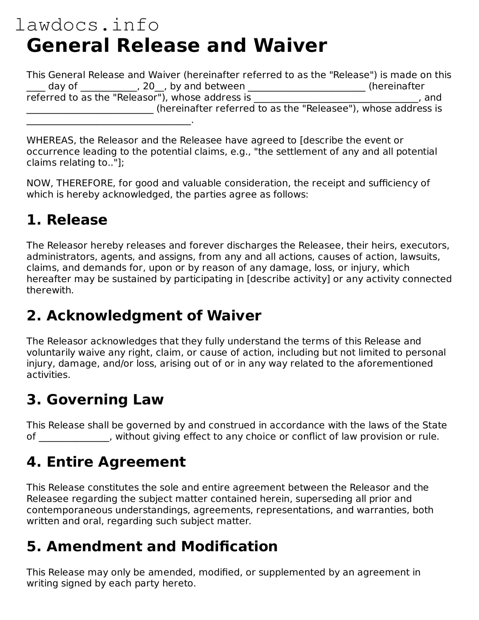 Valid General Release and Waiver Form