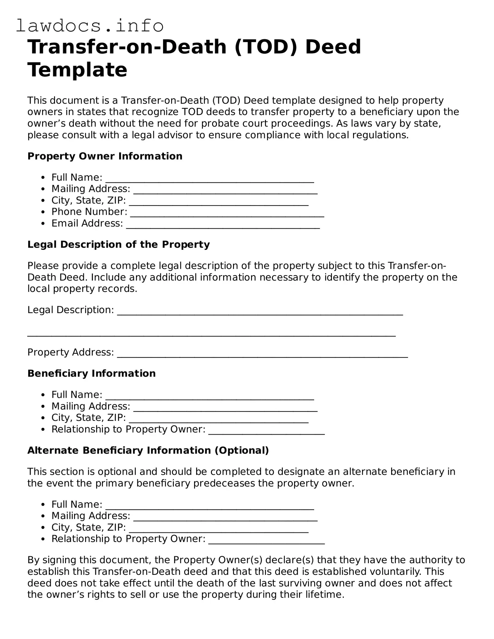 Valid Transfer-on-Death Deed Form