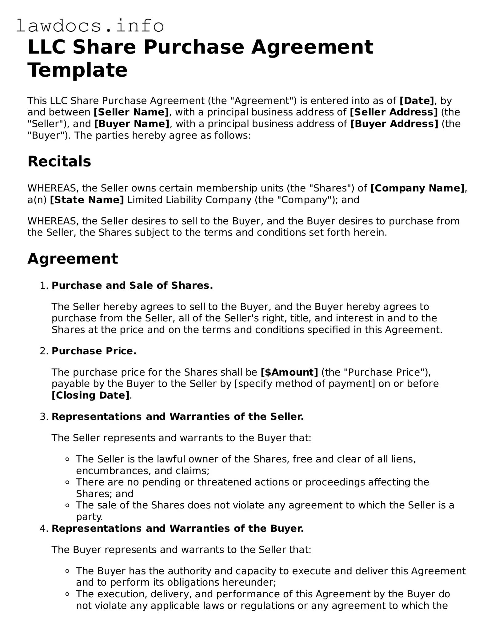 Valid LLC Share Purchase Agreement Form