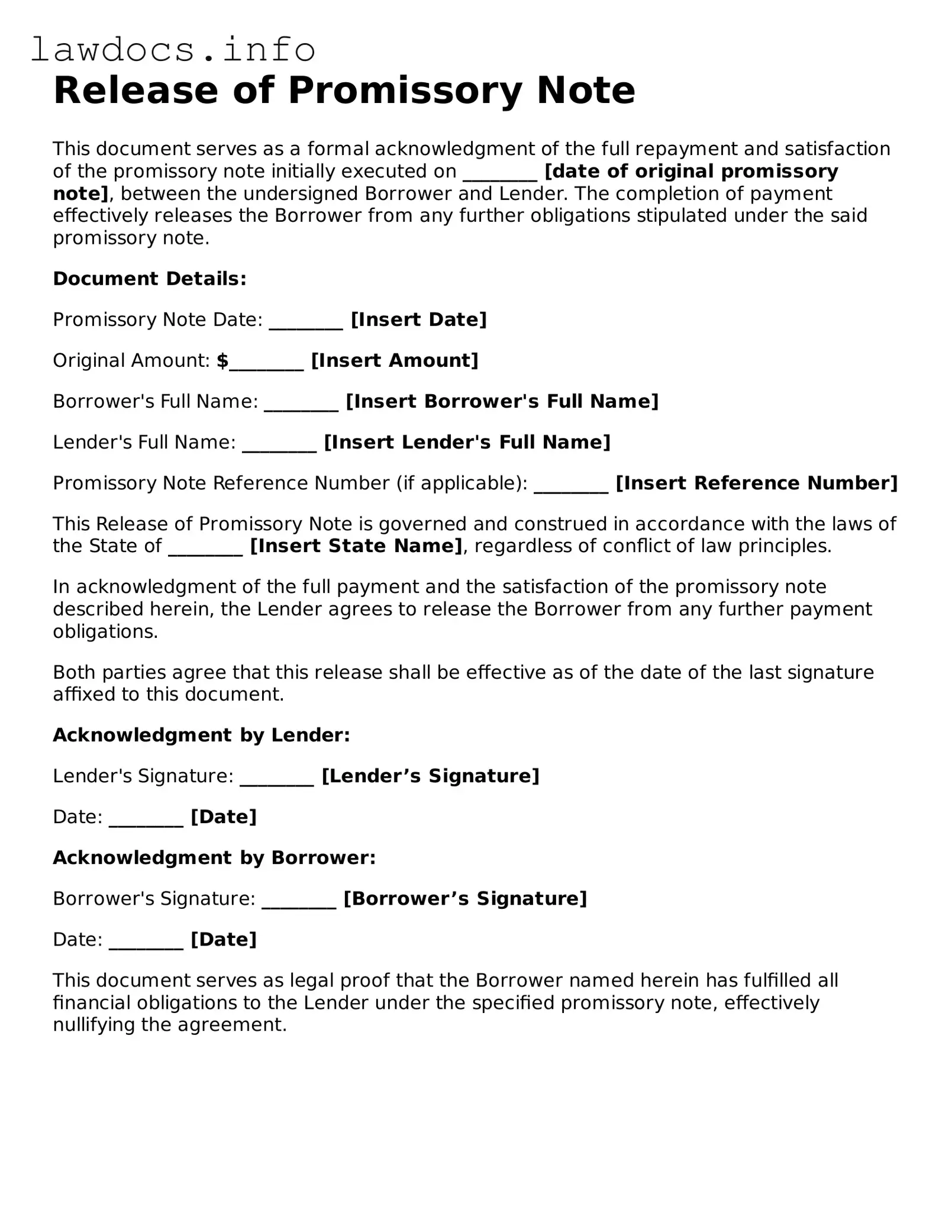 Valid Release of Promissory Note Form