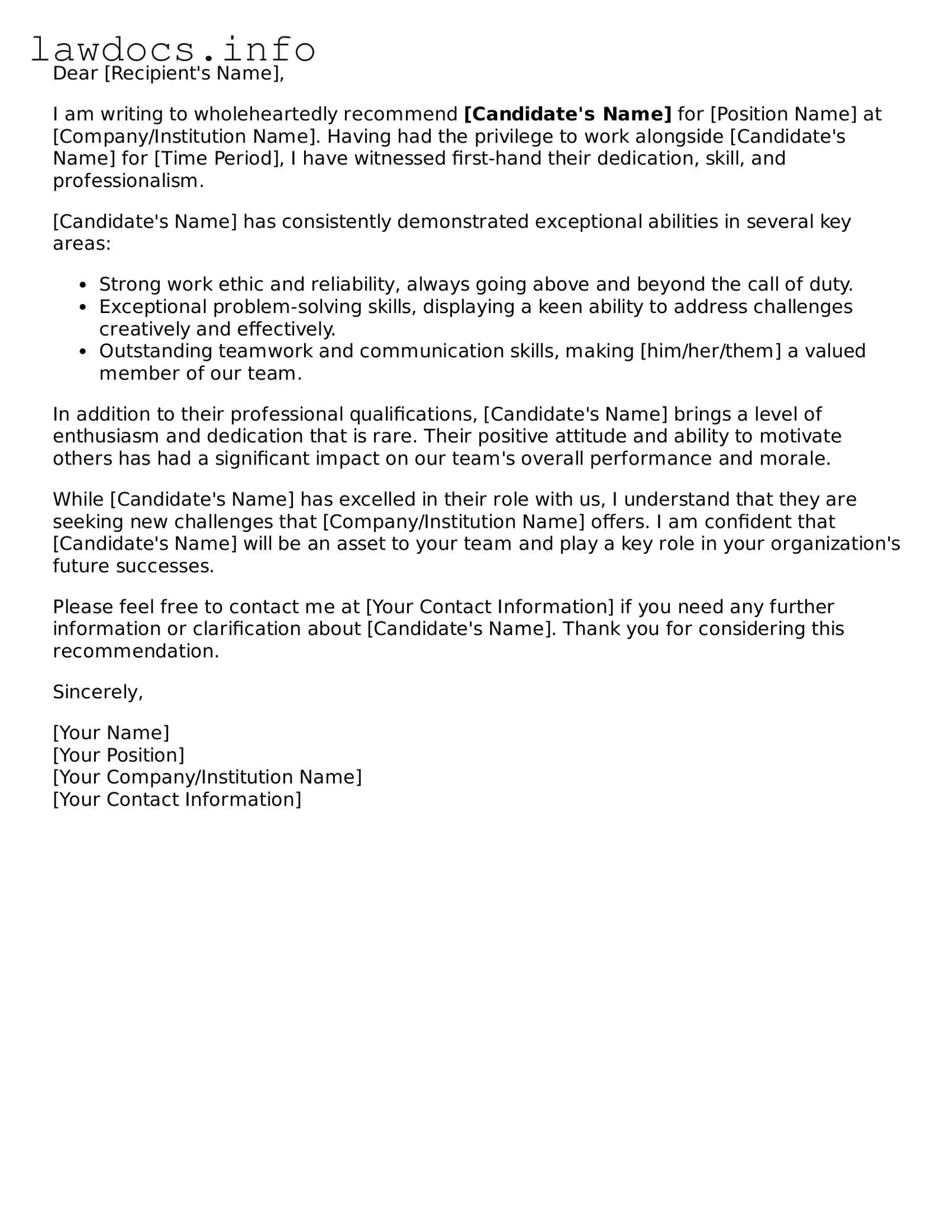 Valid Recommendation Letter Form