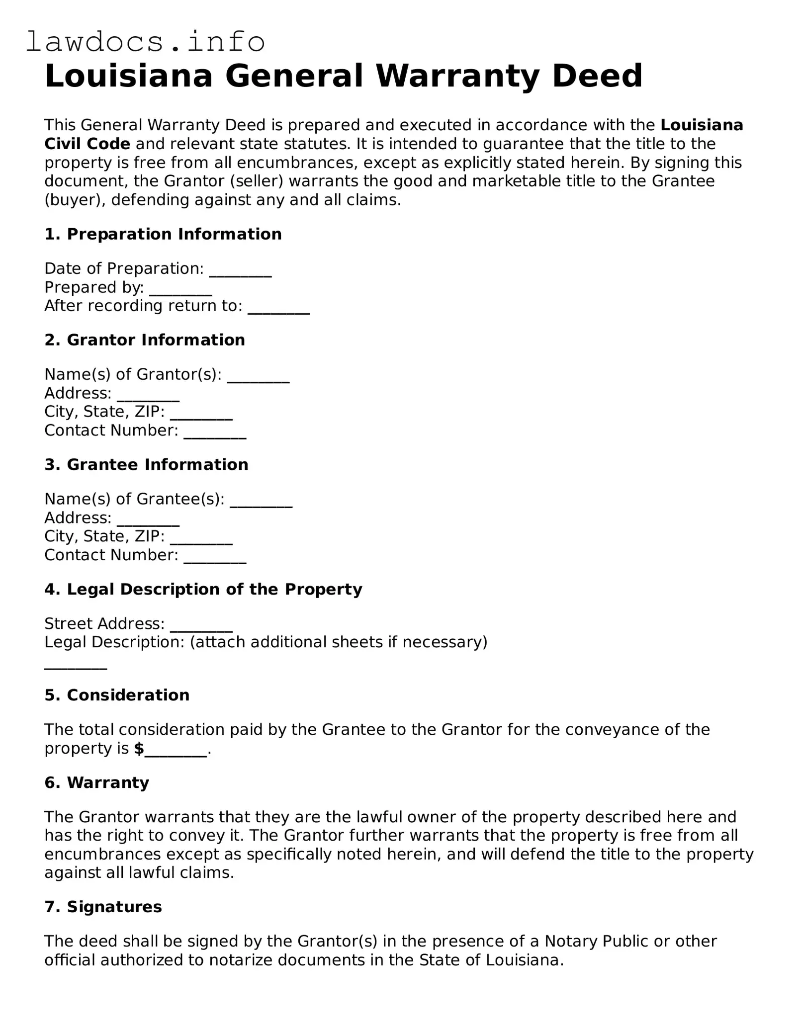 Blank Deed Template for the State of Louisiana