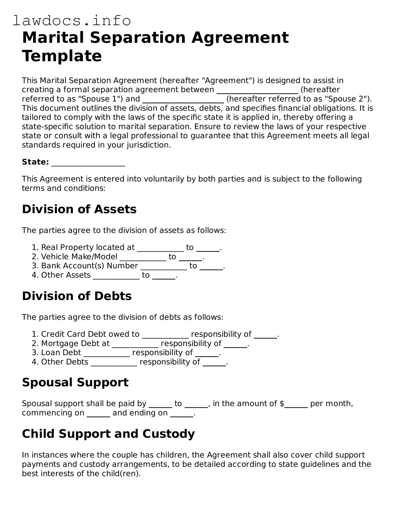 Valid Marital Separation Agreement Form