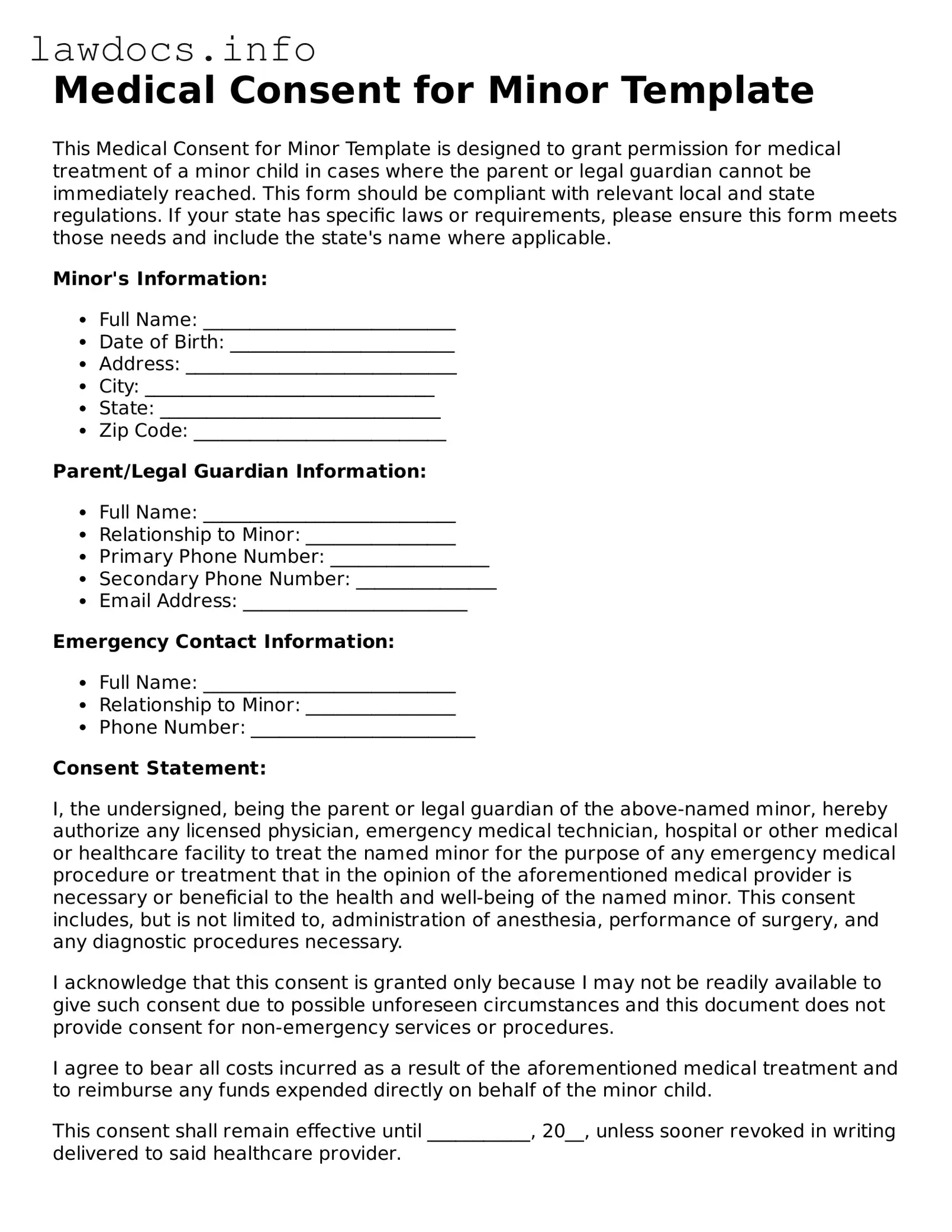 Valid Medical Consent for Minor Form
