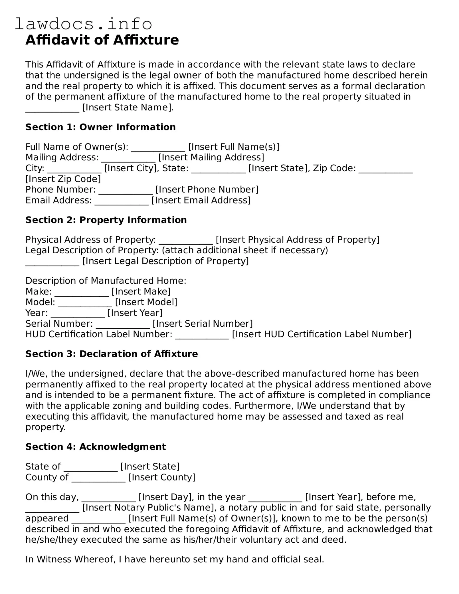 Valid Affidavit of Affixture Form