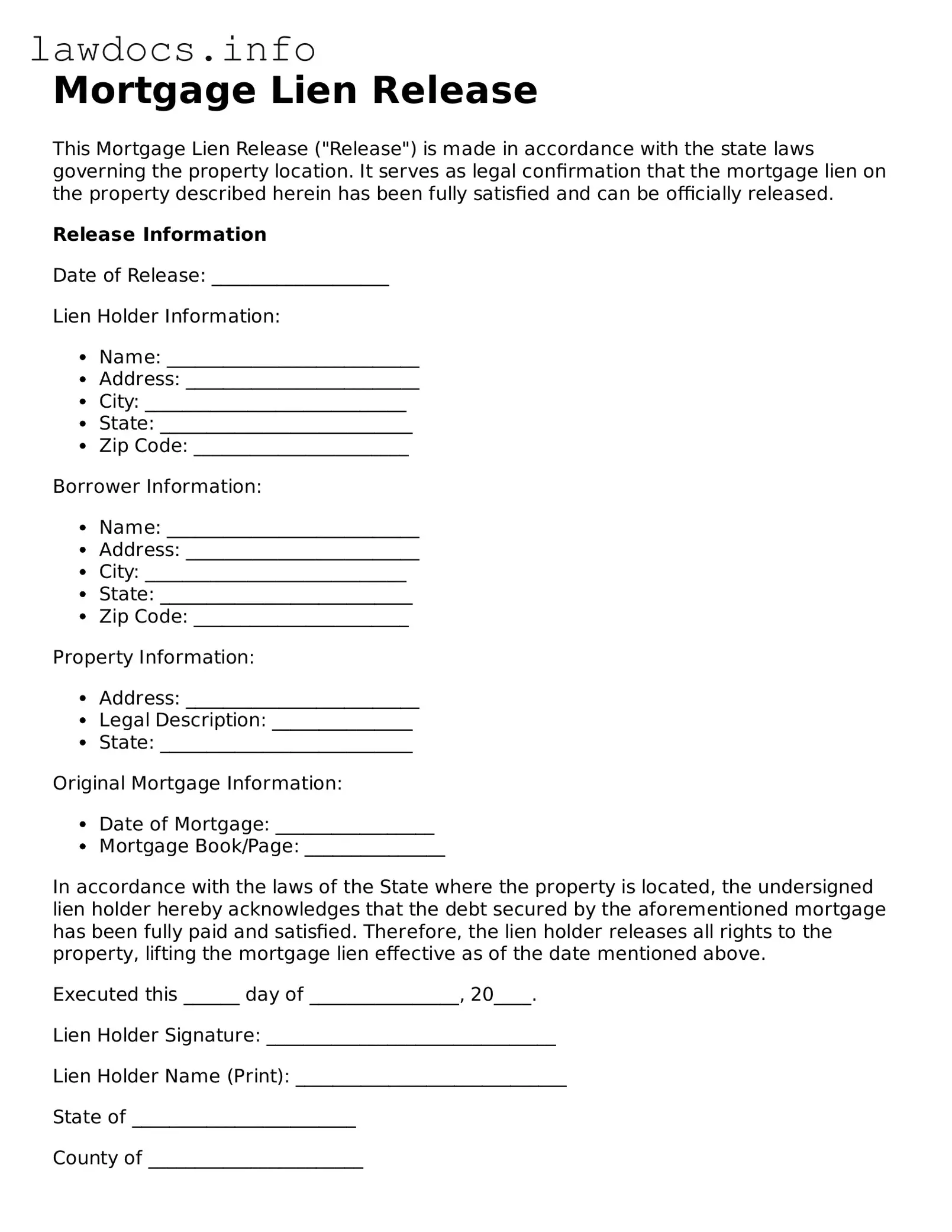 Valid Mortgage Lien Release Form