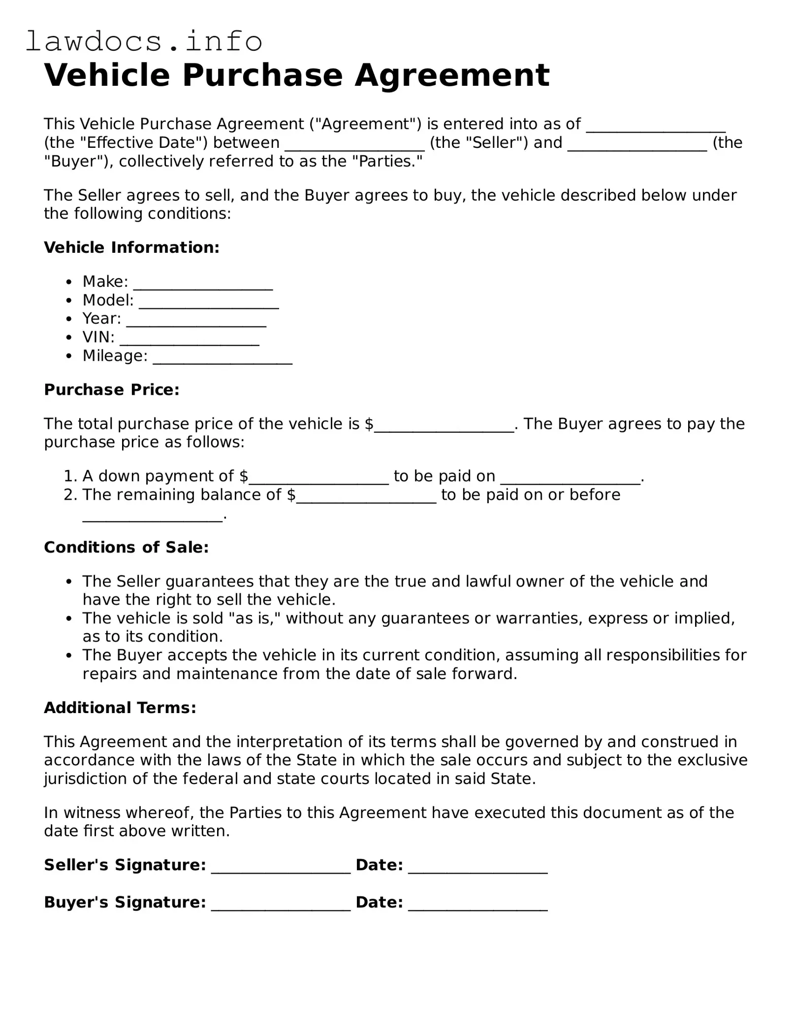 Valid Vehicle Purchase Agreement Form