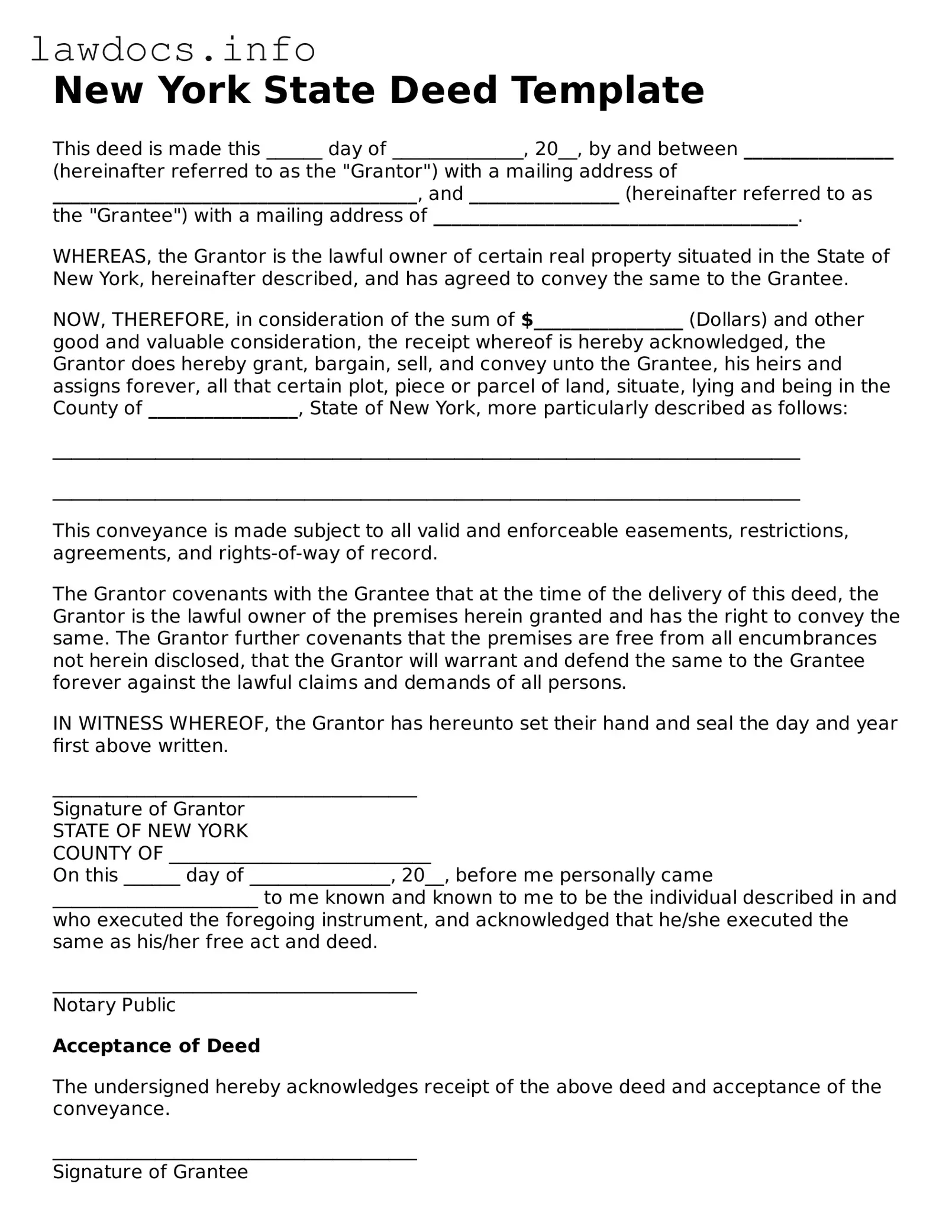 Blank Deed Template for the State of New York