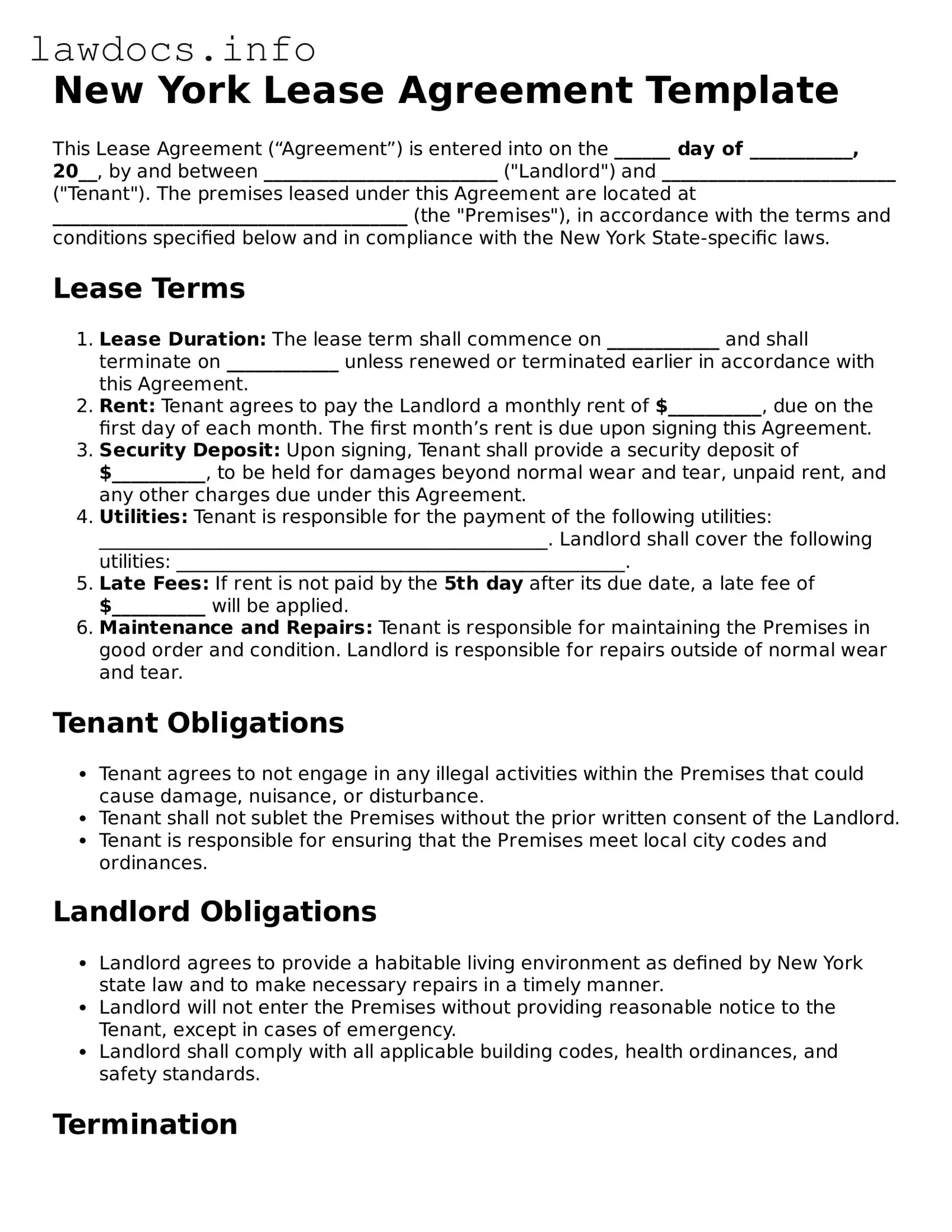 Blank Lease Agreement Template for the State of New York
