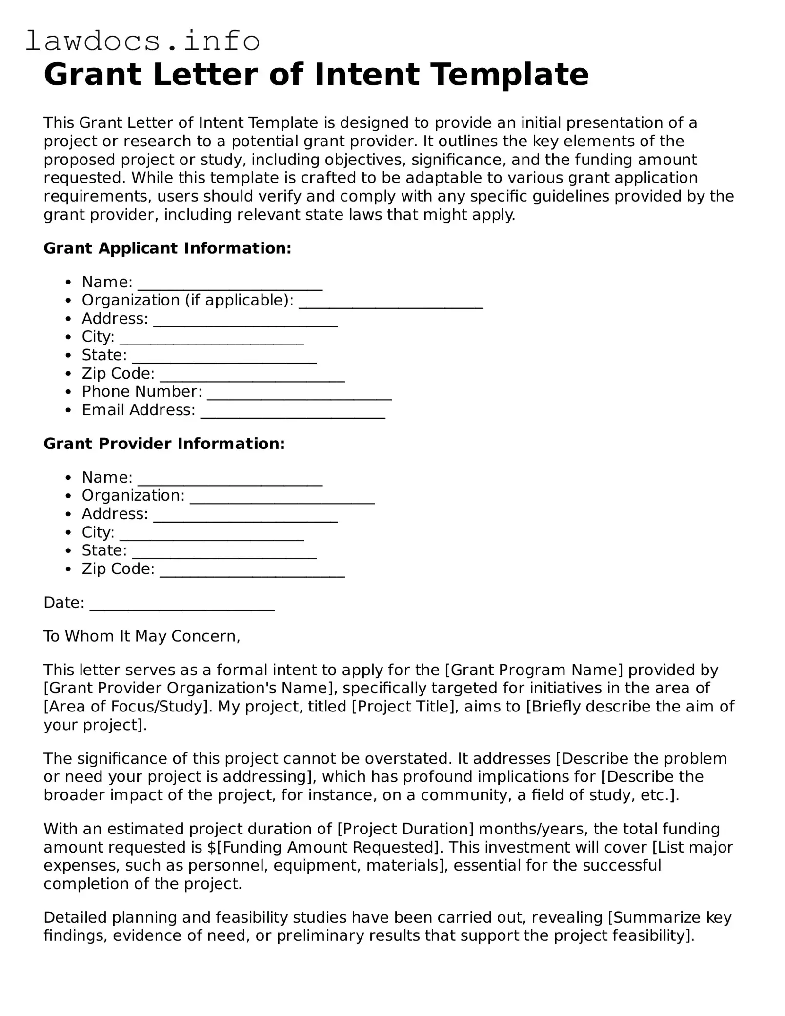 Valid Grant Letter of Intent Form