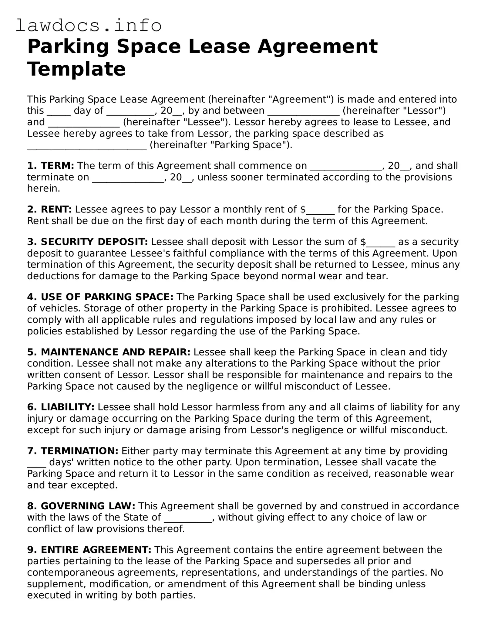 Valid Parking Space Lease Agreement Form