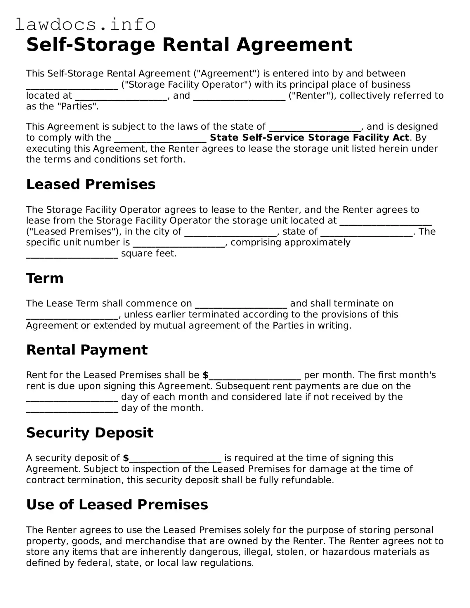 Valid Self-Storage Rental Agreement Form