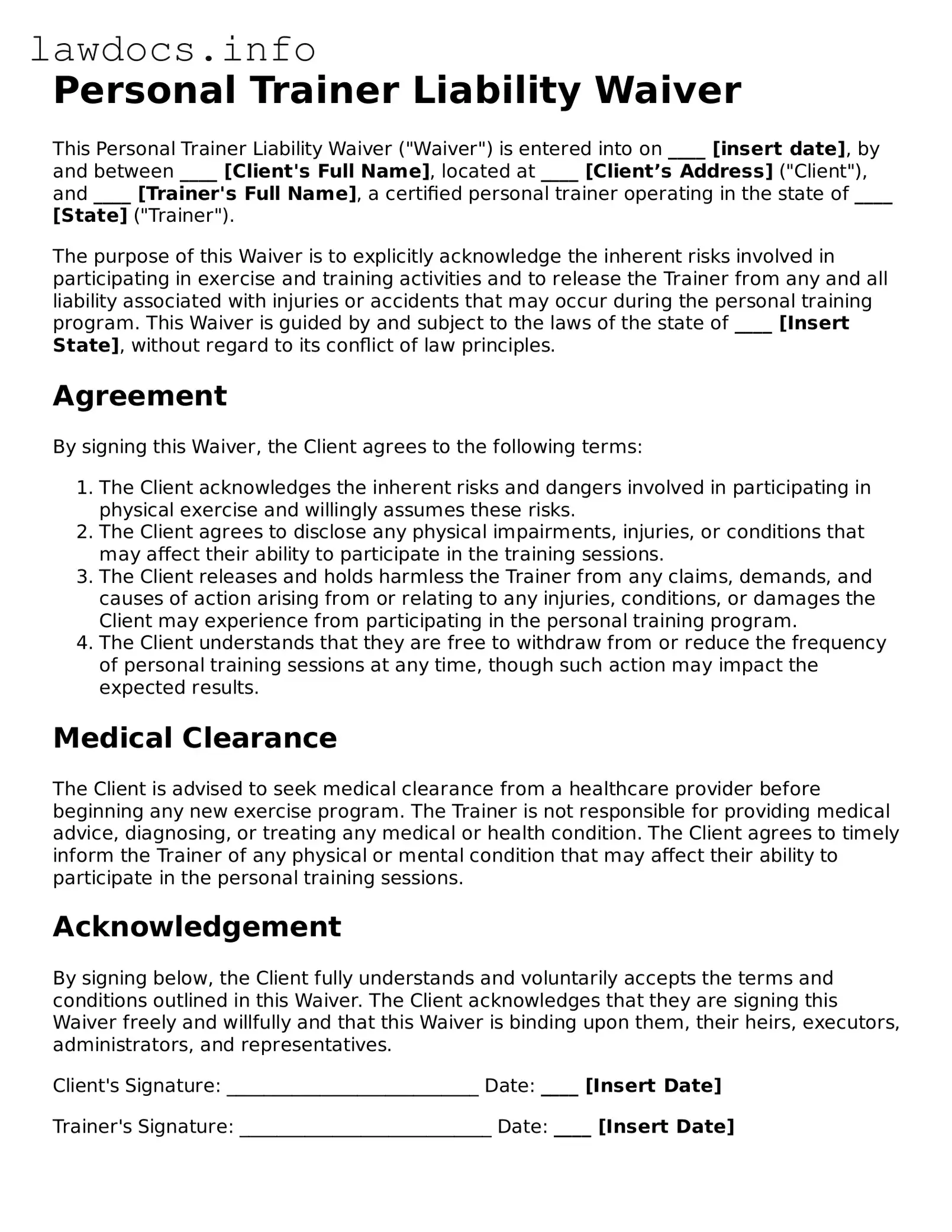 Valid Personal Trainer Liability Waiver Form