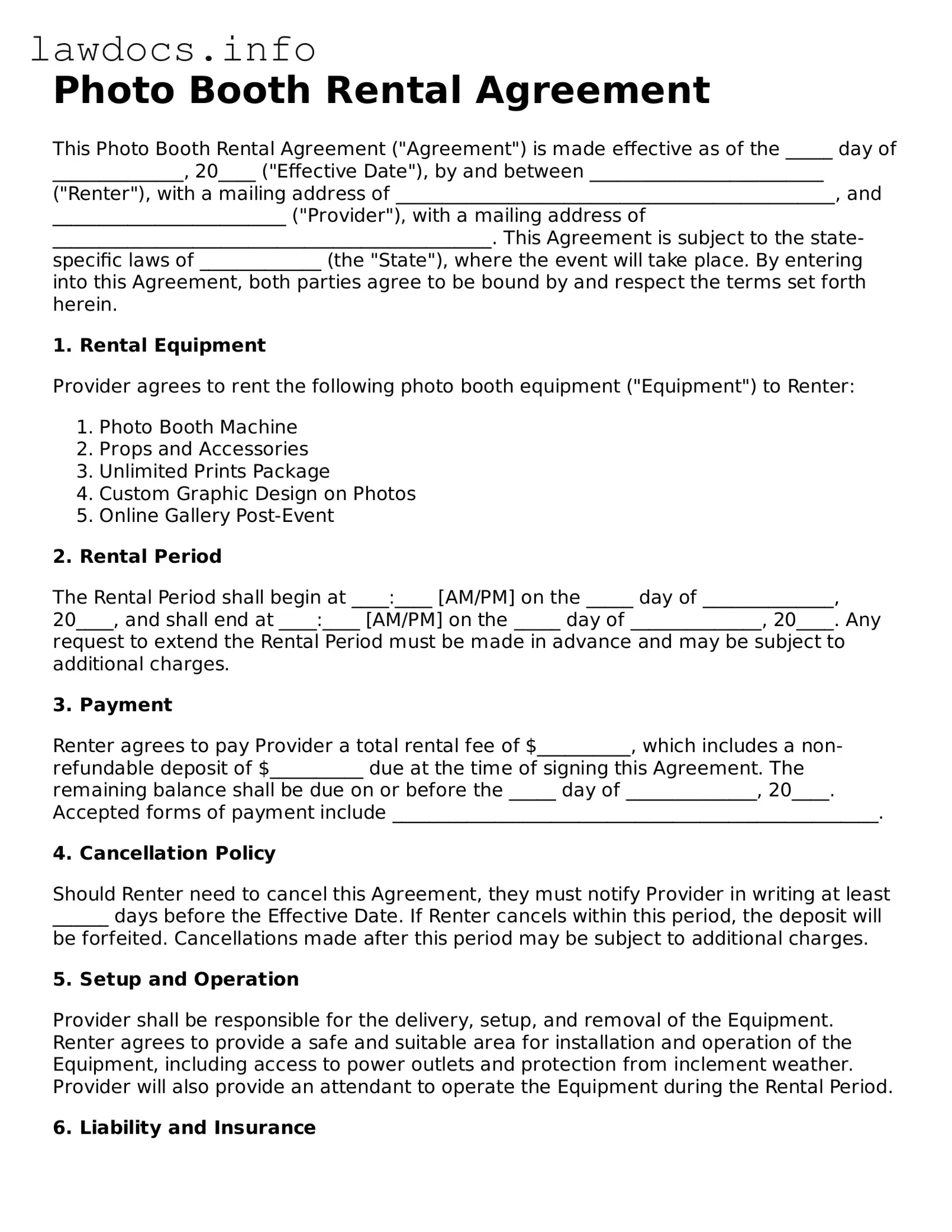 Valid Photo Booth Rental Agreement Form